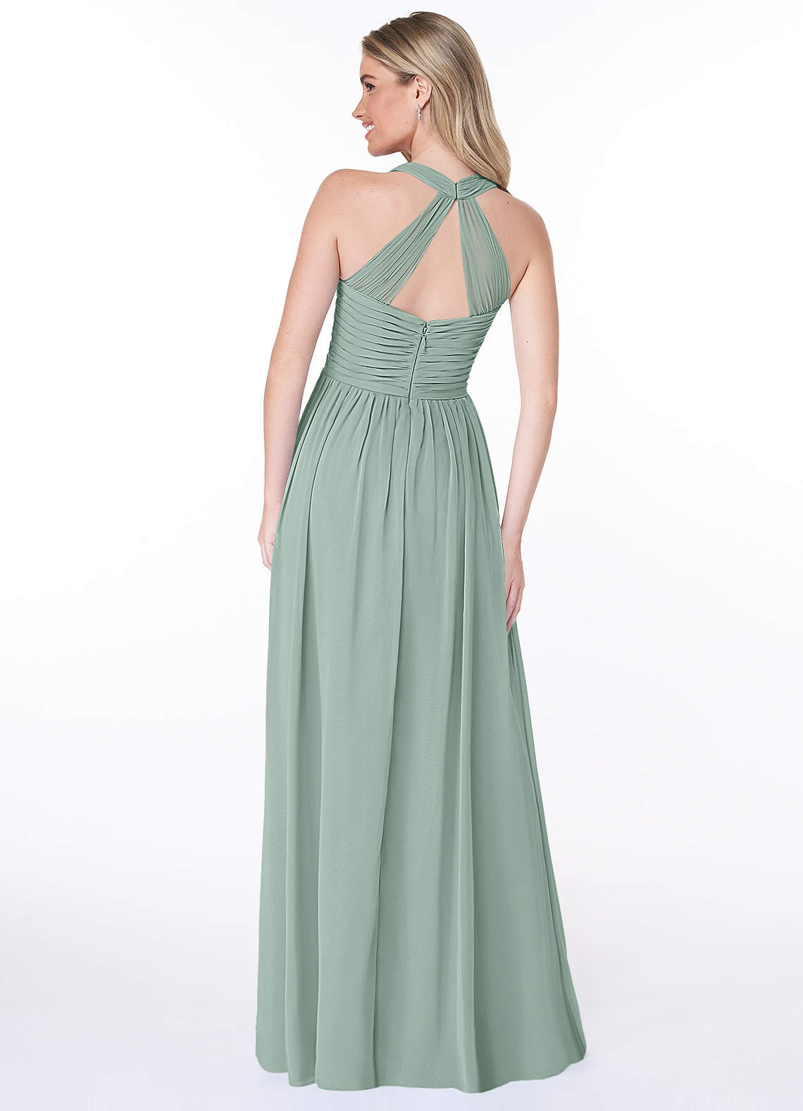 Jaclyn A-Line Halter Chiffon Bridesmaid Dress in Agave