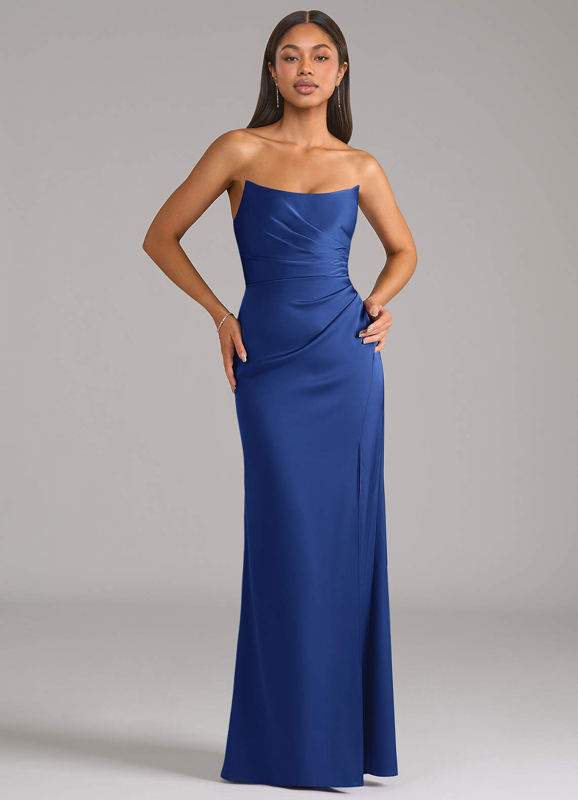 Marla Sheath Strapless Stretch Satin Bridesmaid Dress in Royal Blue