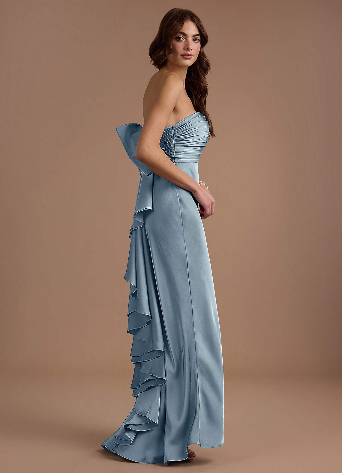 Aveline Mermaid Strapless Stretch Satin Evening Dress in Powder Blue