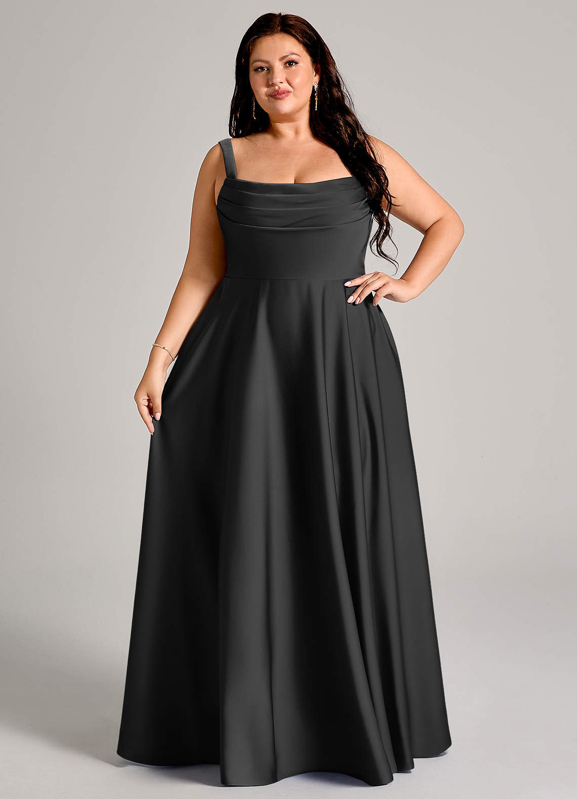 Shaude A-Line Square-Neck Stretch Satin Bridesmaid Dress