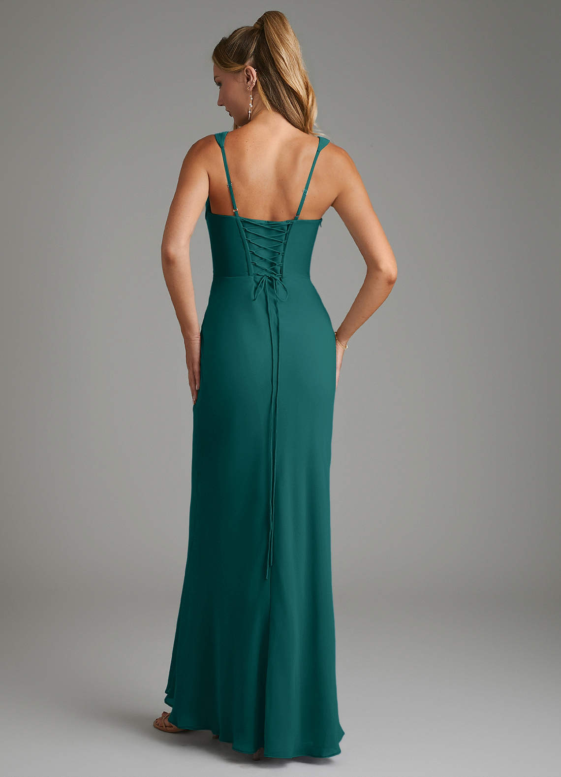 Asa Sheath Square-Neck Chiffon Bridesmaid Dress in Peacock