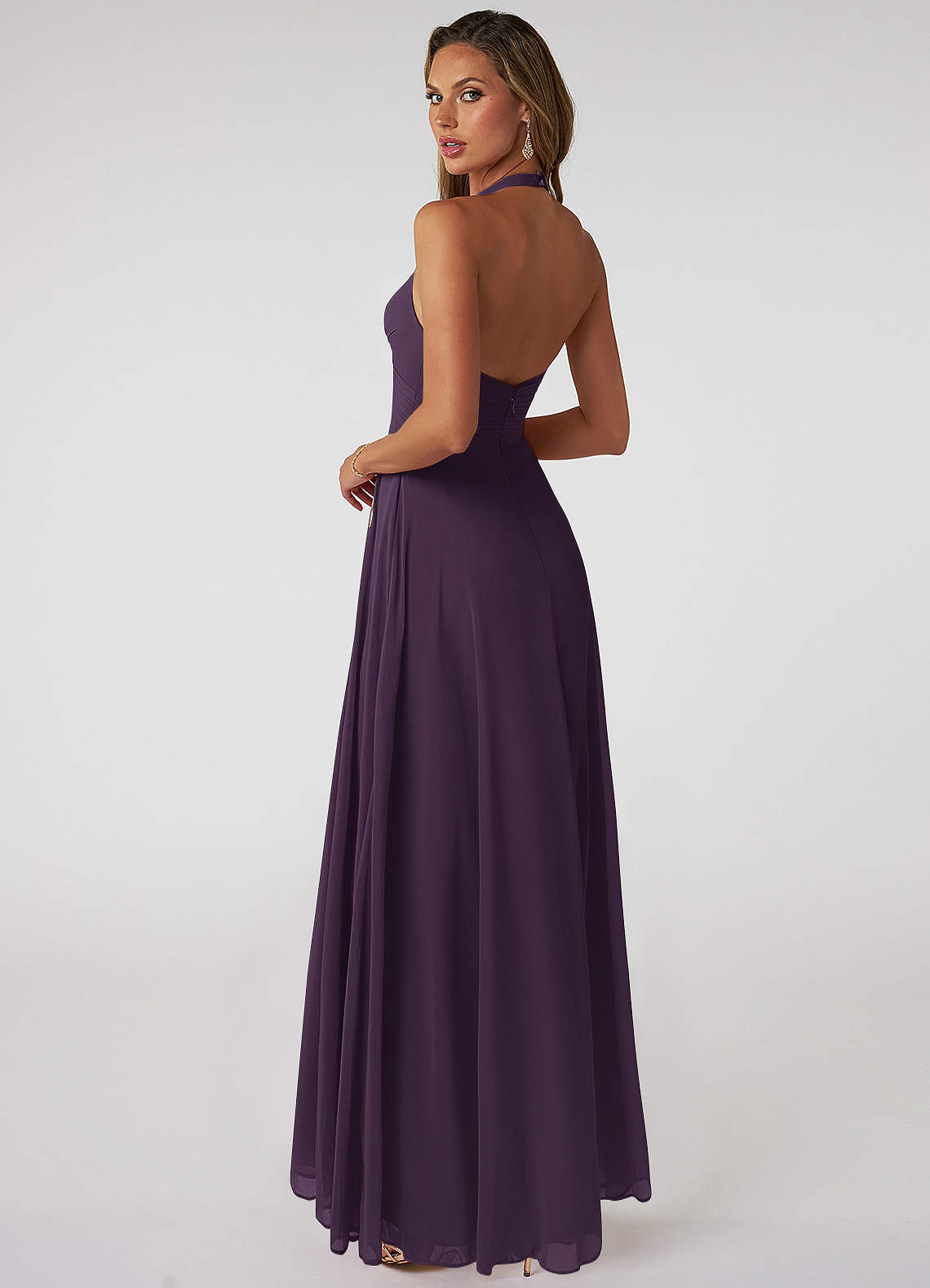 Tessie A-Line V-Neck Chiffon Bridesmaid Dress in Plum