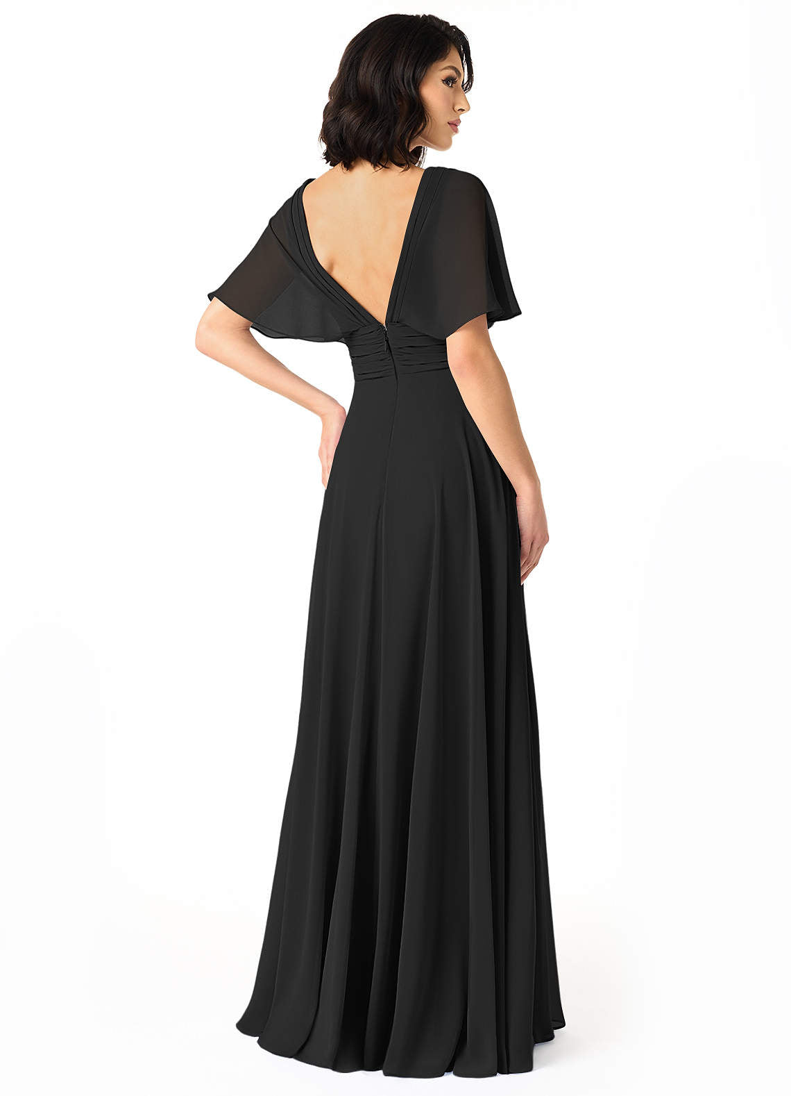 Pamela A-Line V-Neck Chiffon Bridesmaid Dress in black