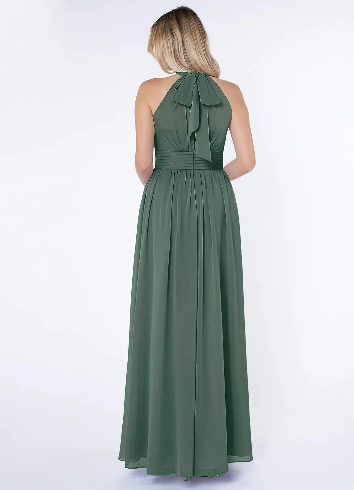 Iman A-Line Halter Chiffon Bridesmaid Dress in Sea Moss