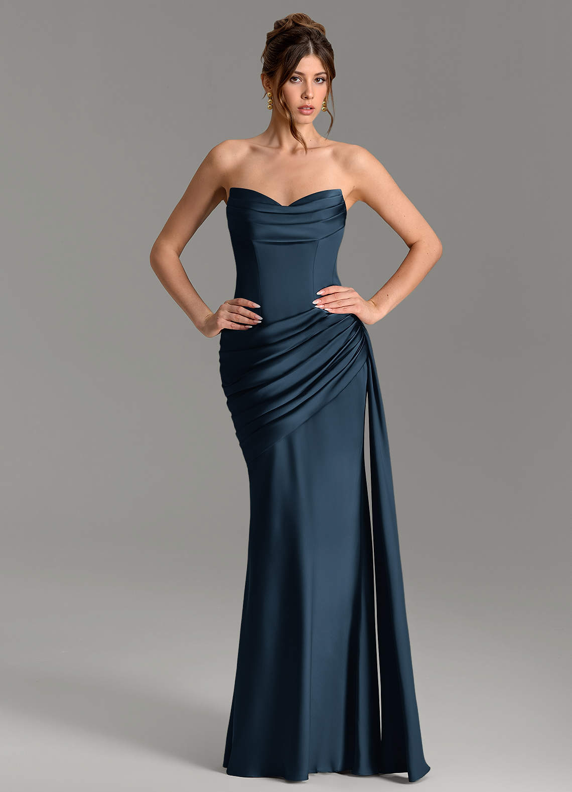 Zorah Mermaid Sweetheart Stretch Satin Bridesmaid Dress in Dark Navy