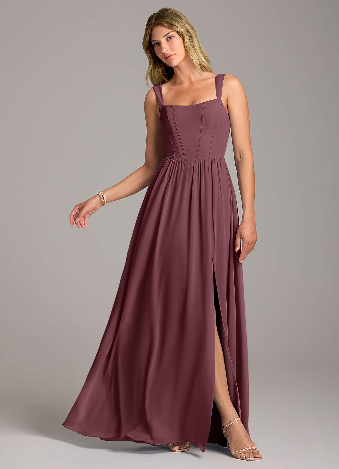 Rosaline A-Line Square-Neck Chiffon Bridesmaid Dress in Sangria