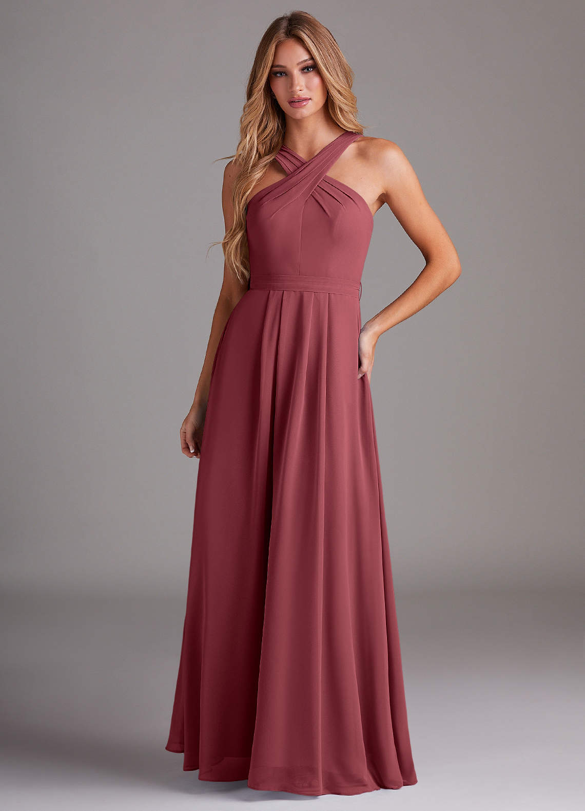 Dixie A-Line Halter Chiffon Bridesmaid Dress in Merlot
