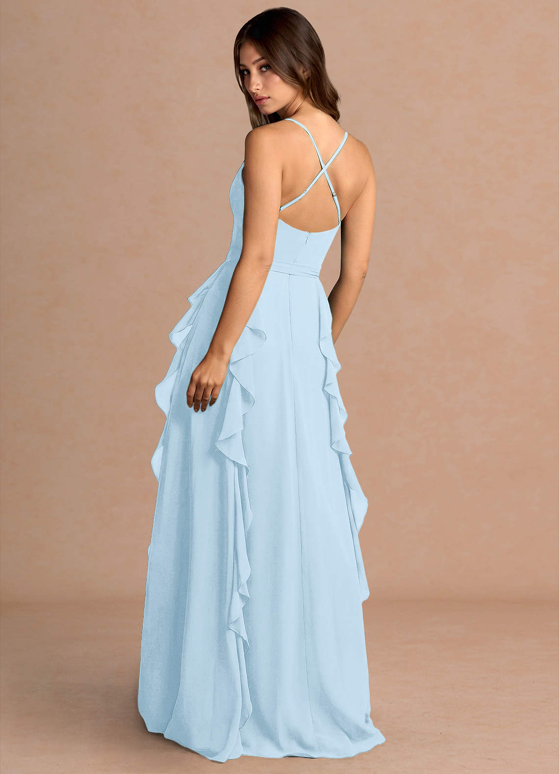 Alouette A-Line V-Neck Chiffon Evening Dress in Sky Blue