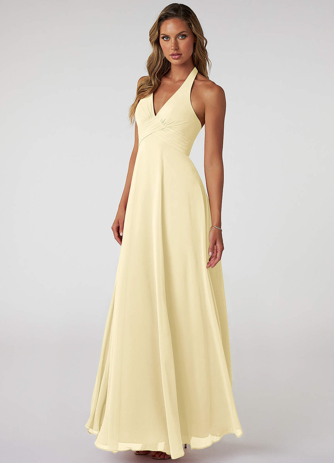 Tessie A-Line V-Neck Chiffon Bridesmaid Dress in Lemon Sorbet