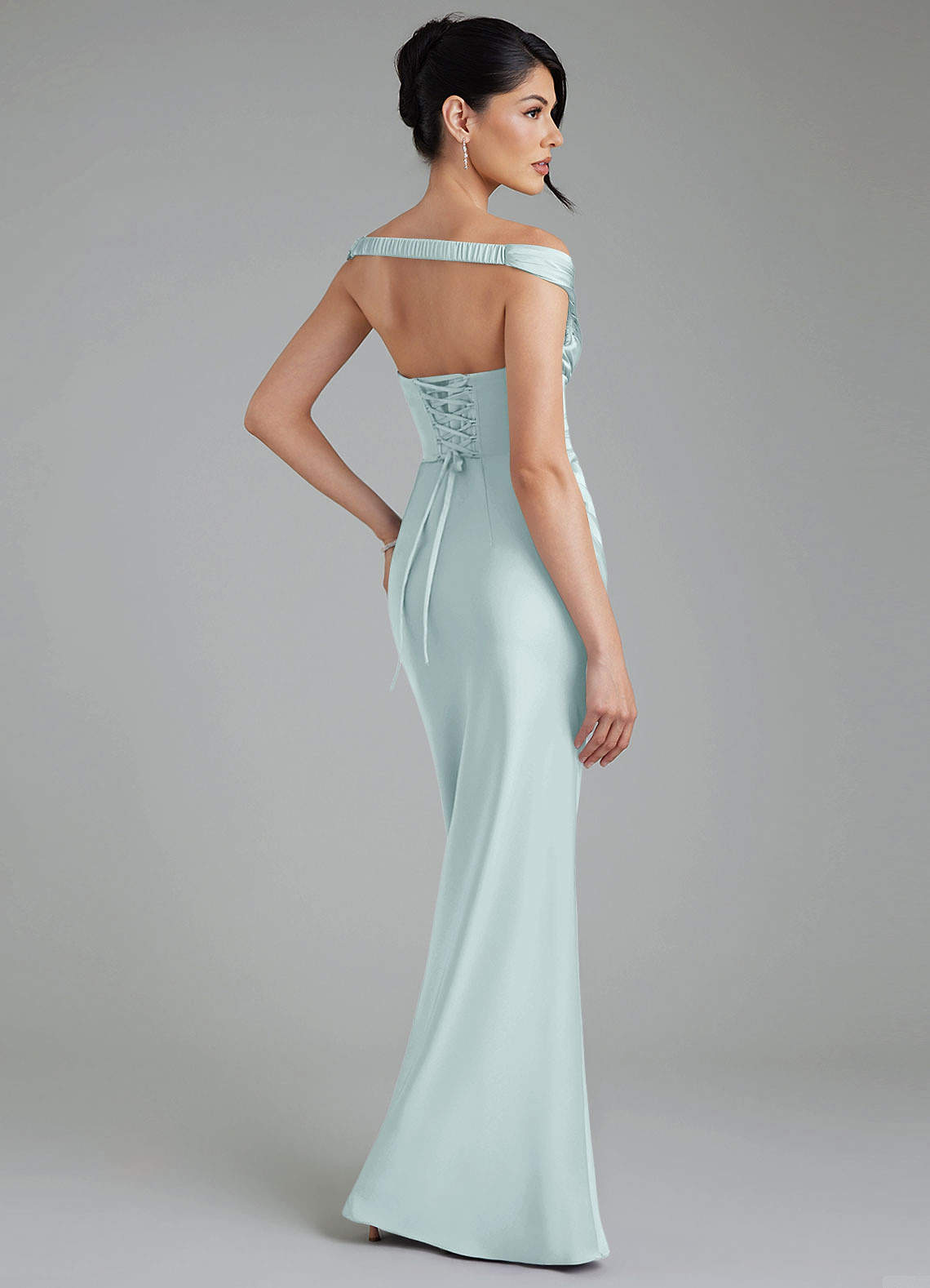 Stella Sheath V-Neck Stretch Satin Bridesmaid Dress in Mist