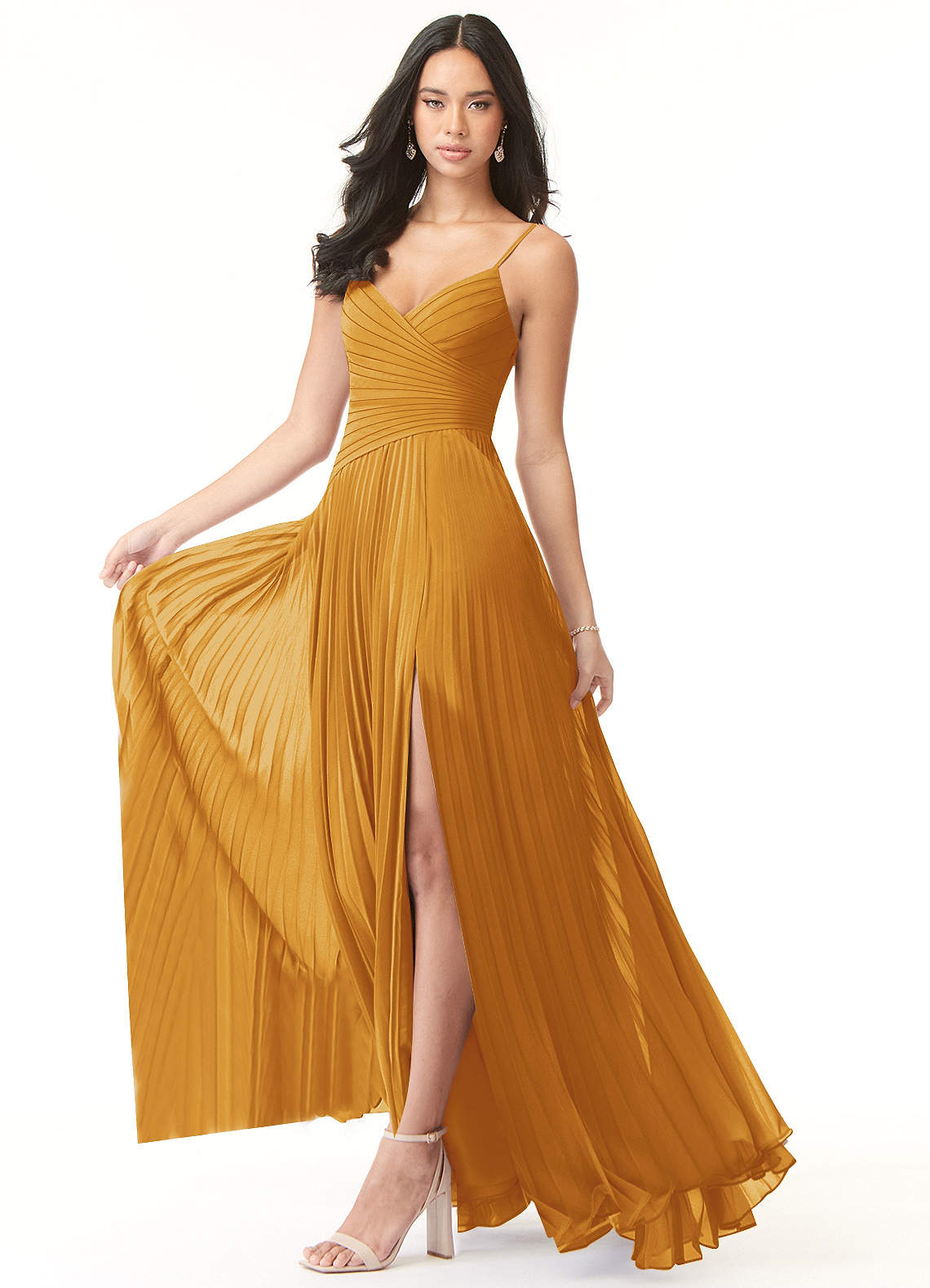 Vini A-Line V-Neck Chiffon Bridesmaid Dress in butterscotch