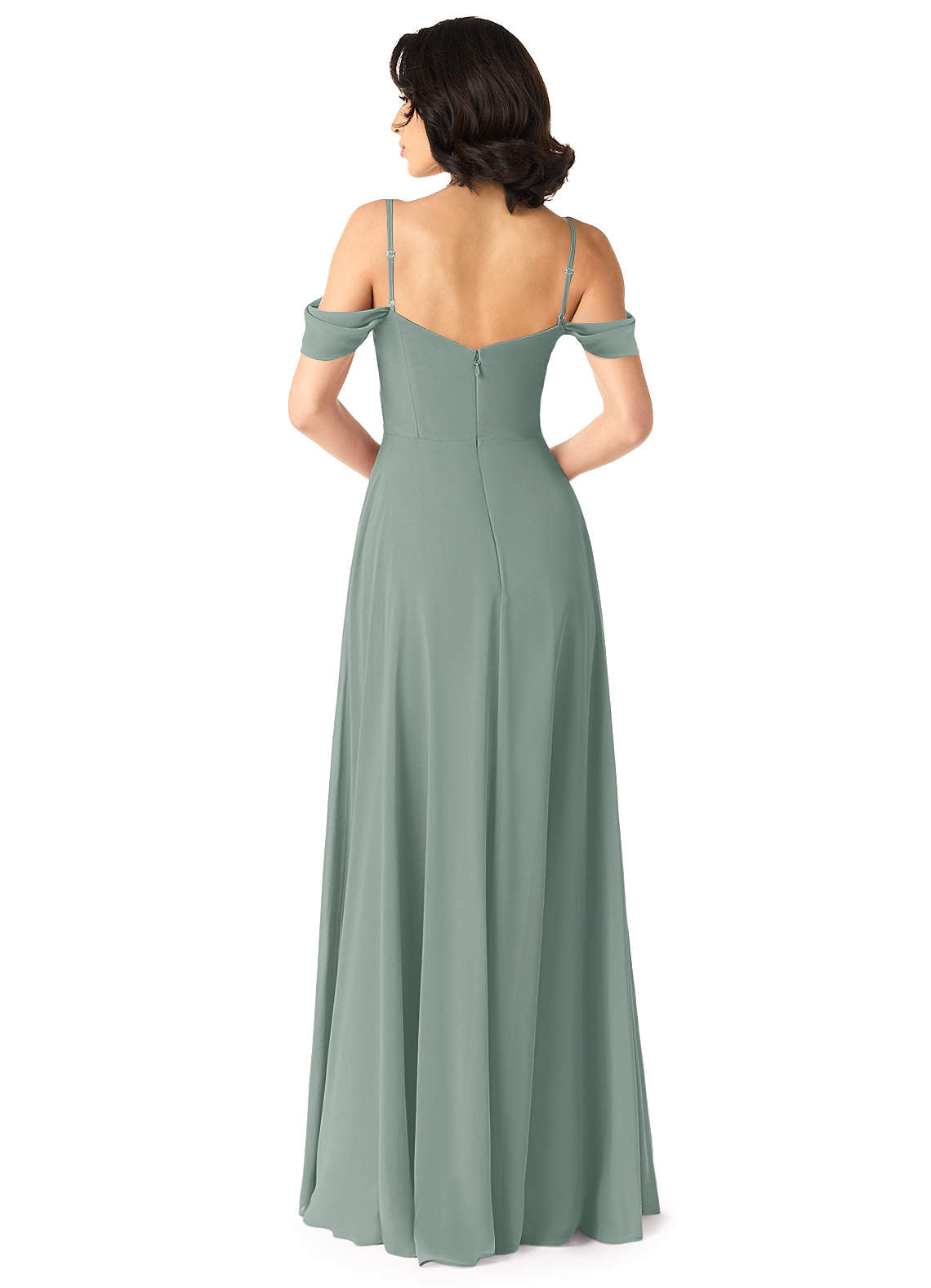 Tancie A-Line Off-the-Shoulder Chiffon Bridesmaid Dress in Silver Sage