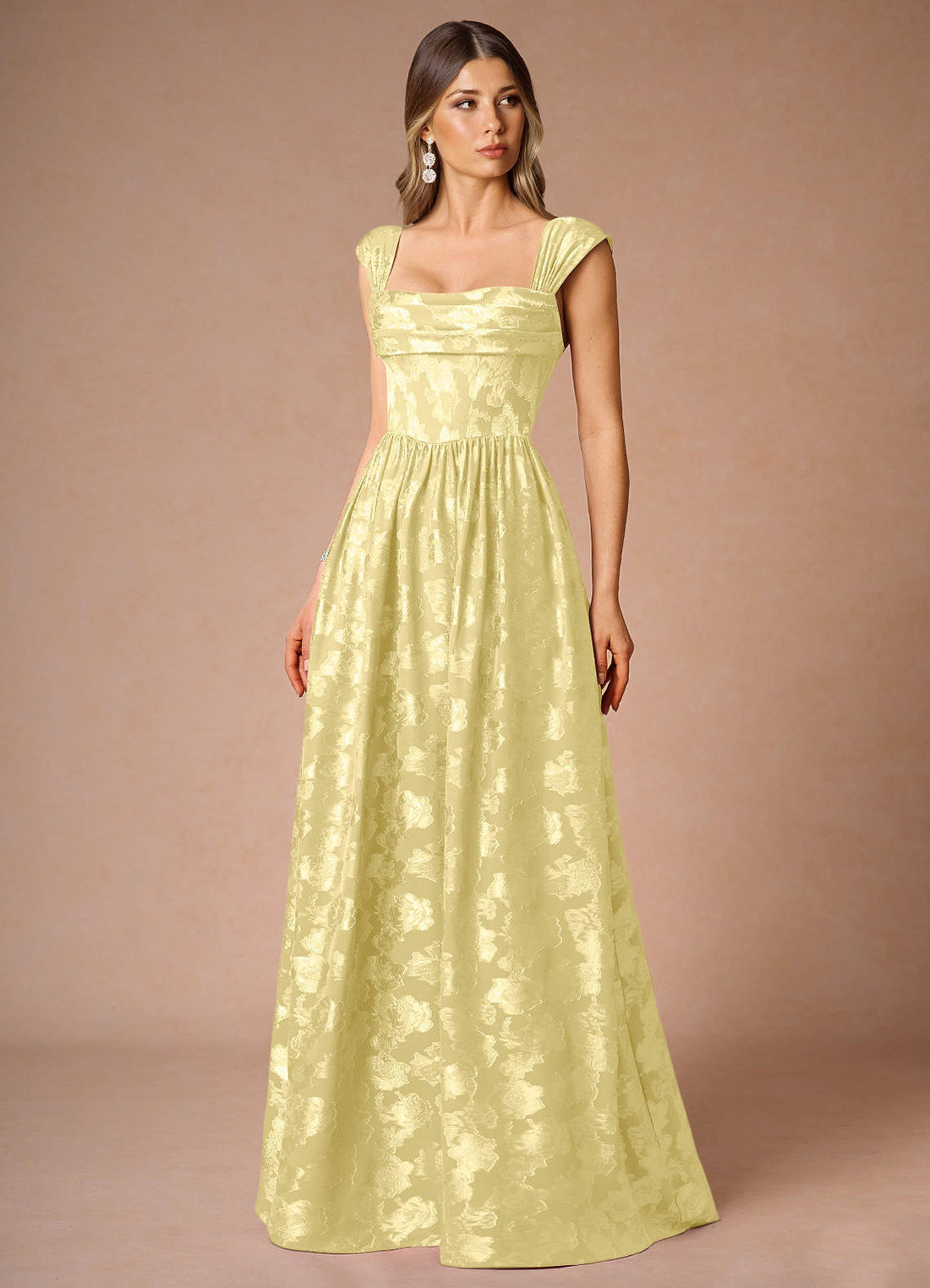 Hazel A-Line Cowl-Neck Fil Coupé Wedding Guest Dress in Lemon Sorbet