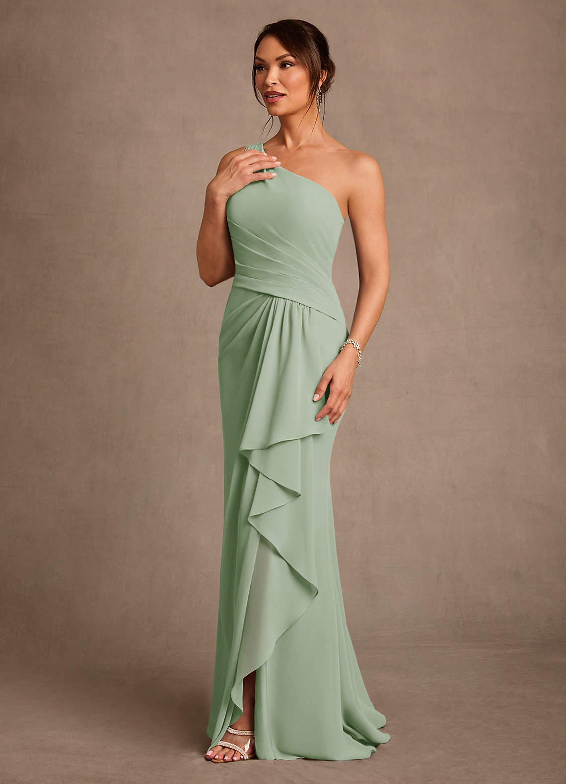 Floy Sheath One-Shoulder Chiffon Mother of the Bride Dress in Dusty Sage