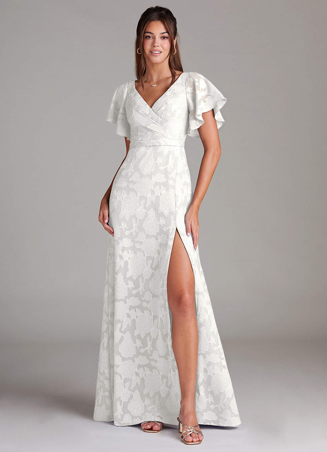 Ambrosia A-Line V-Neck Floral Burnout Bridesmaid Dress in white