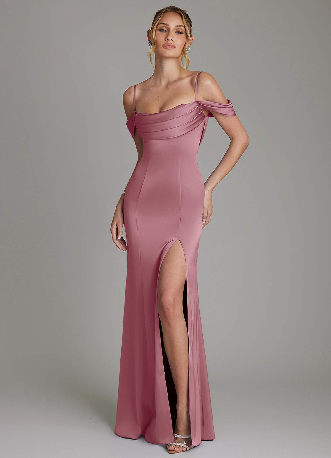 Nira Mermaid Sweetheart Stretch Satin Bridesmaid Dress in Vintage Mauve