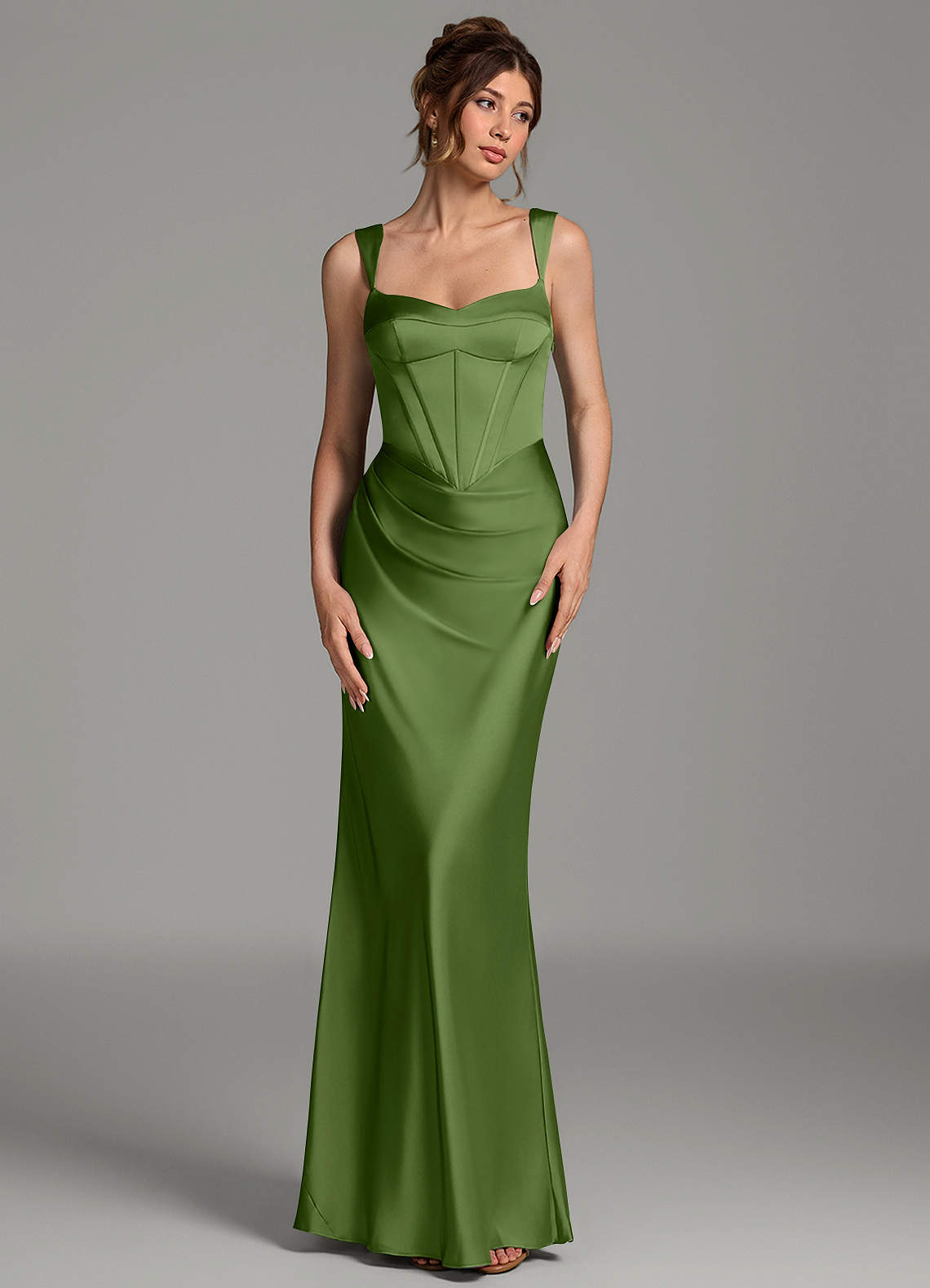 Mela Sheath Sweetheart Stretch Satin Bridesmaid Dress in Juniper