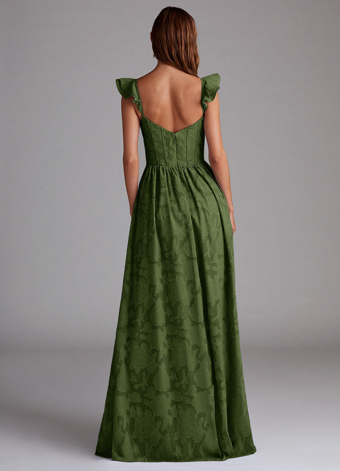 Denisse A-Line Sweetheart Floral Burnout Wedding Guest Dress in Olive