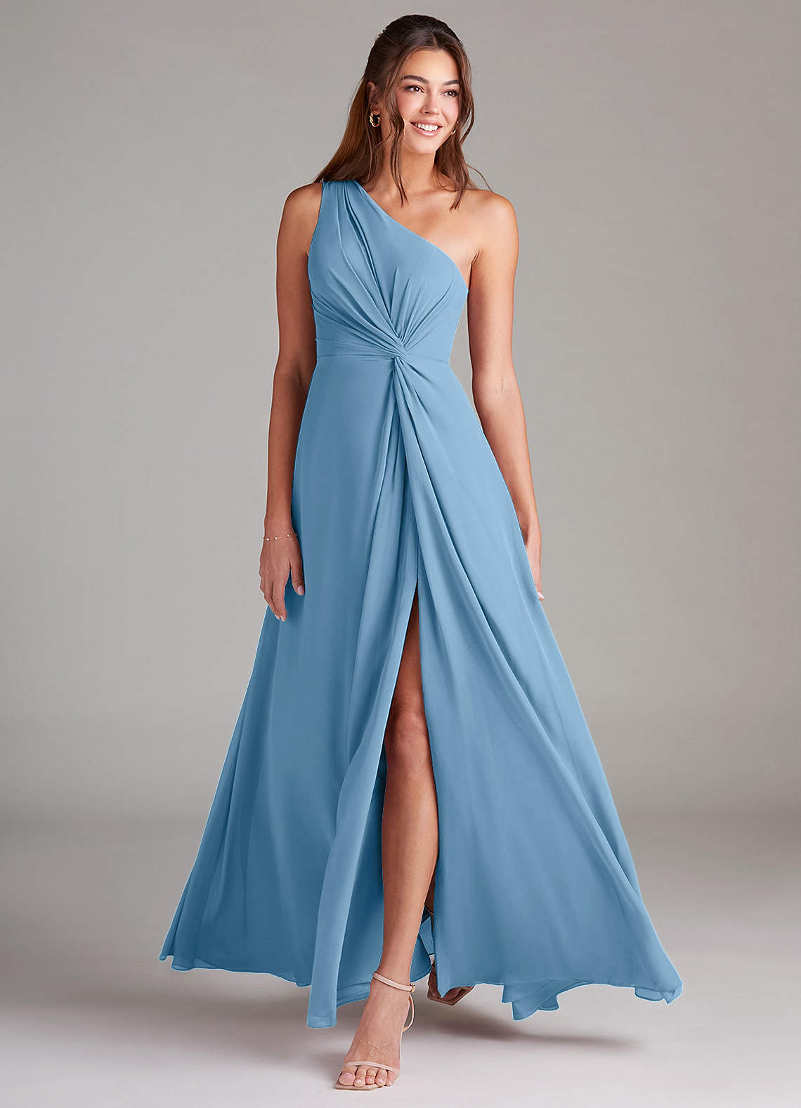 Brooke A-Line One-Shoulder Chiffon Bridesmaid Dress in Steel Blue