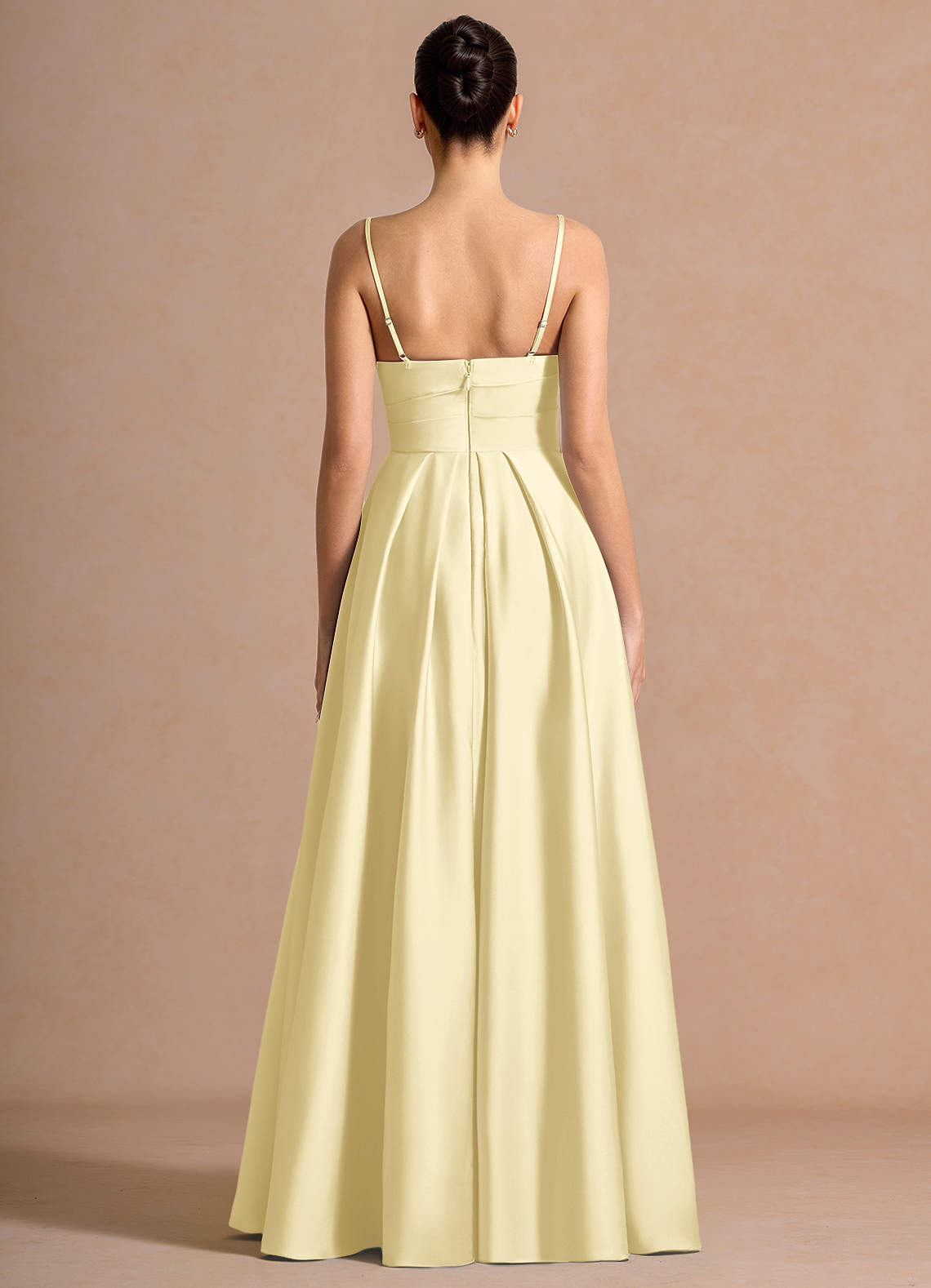 Nancy A-Line V-Neck Stretch Satin and Chiffon Evening Dress in Lemon Sorbet