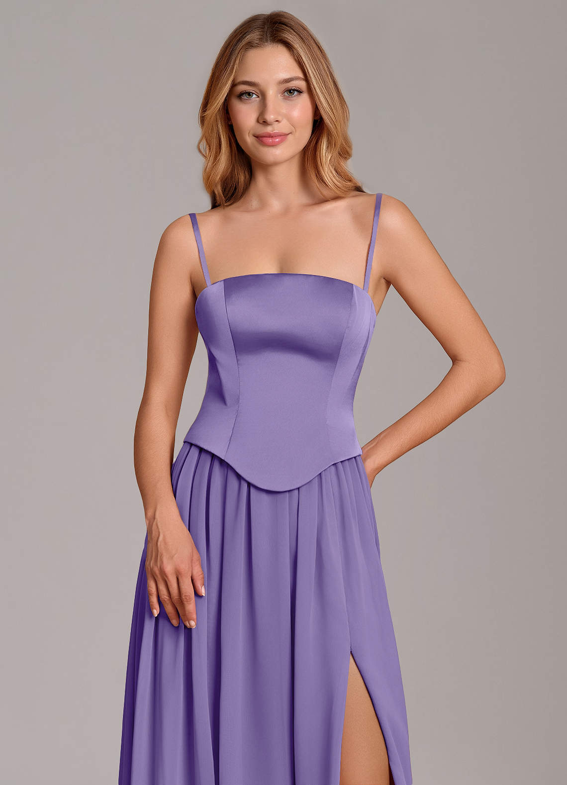Cadence A-Line Strapless Chiffon and Stretch Satin Bridesmaid Dress in Tahiti