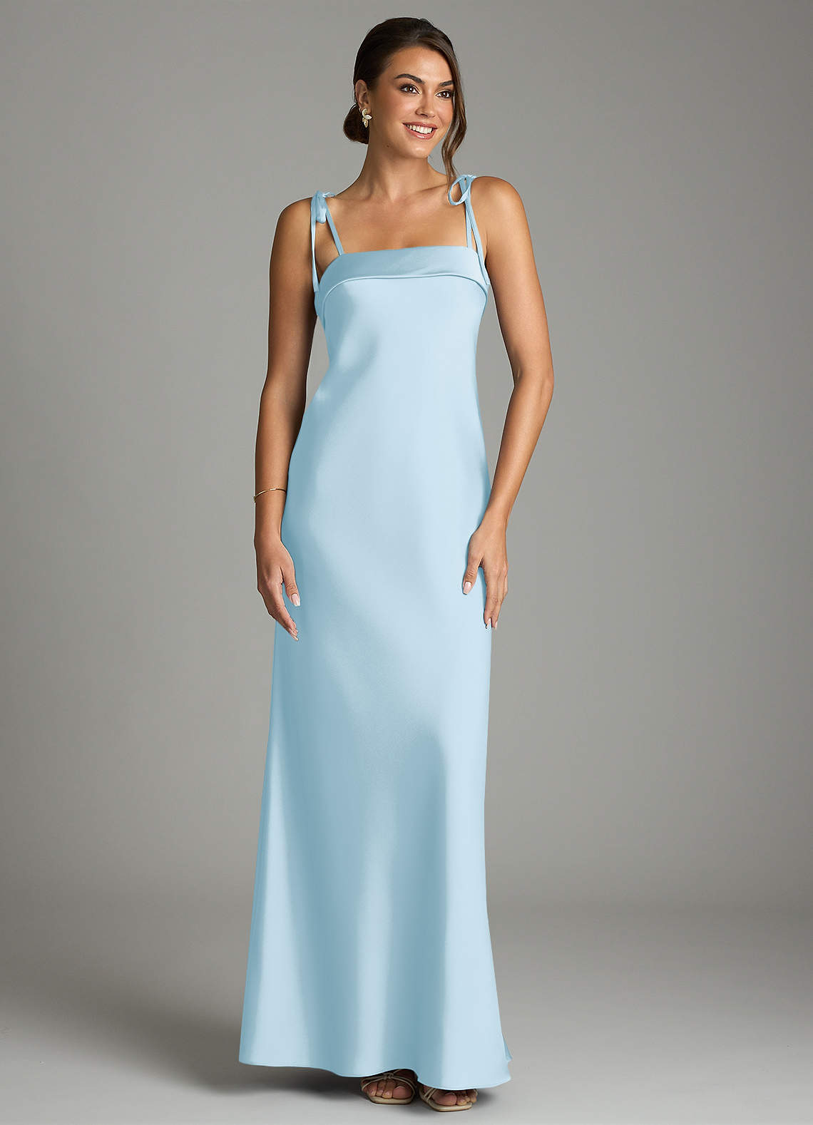 Ellia Sheath Straight-Neck Stretch Satin Bridesmaid Dress in Sky Blue