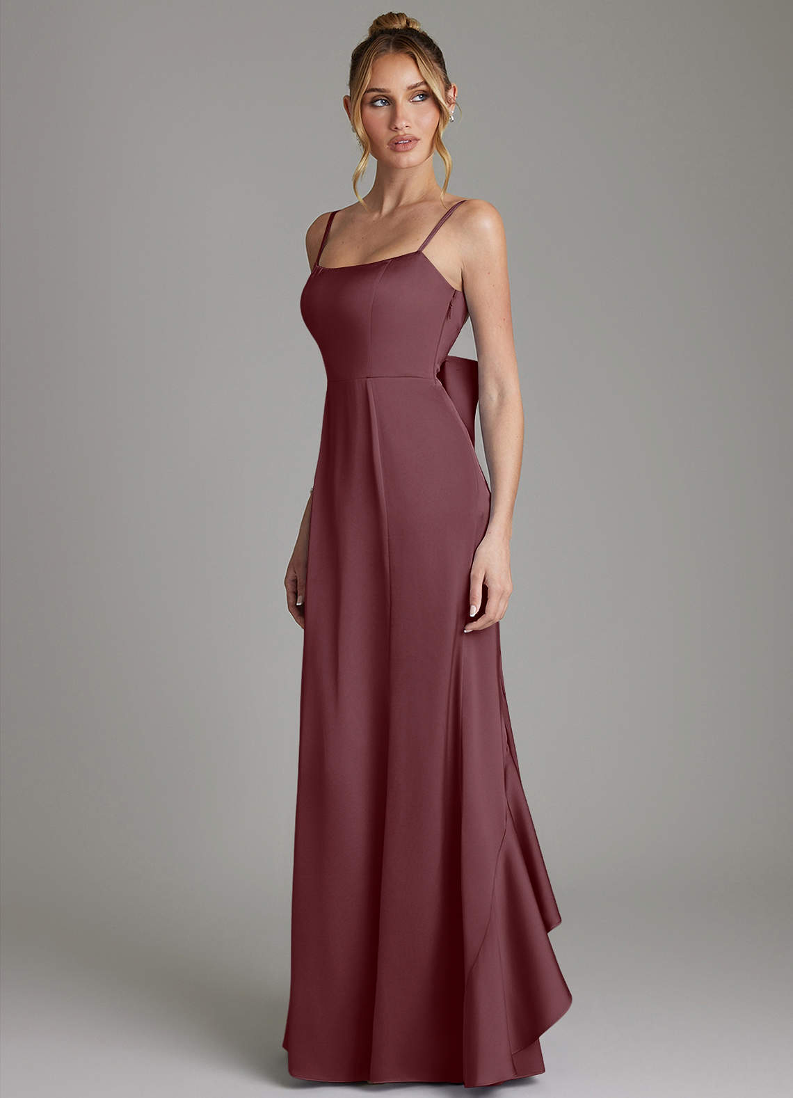 Zherra Mermaid Scoop-Neck Stretch Satin Bridesmaid Dress in Sangria