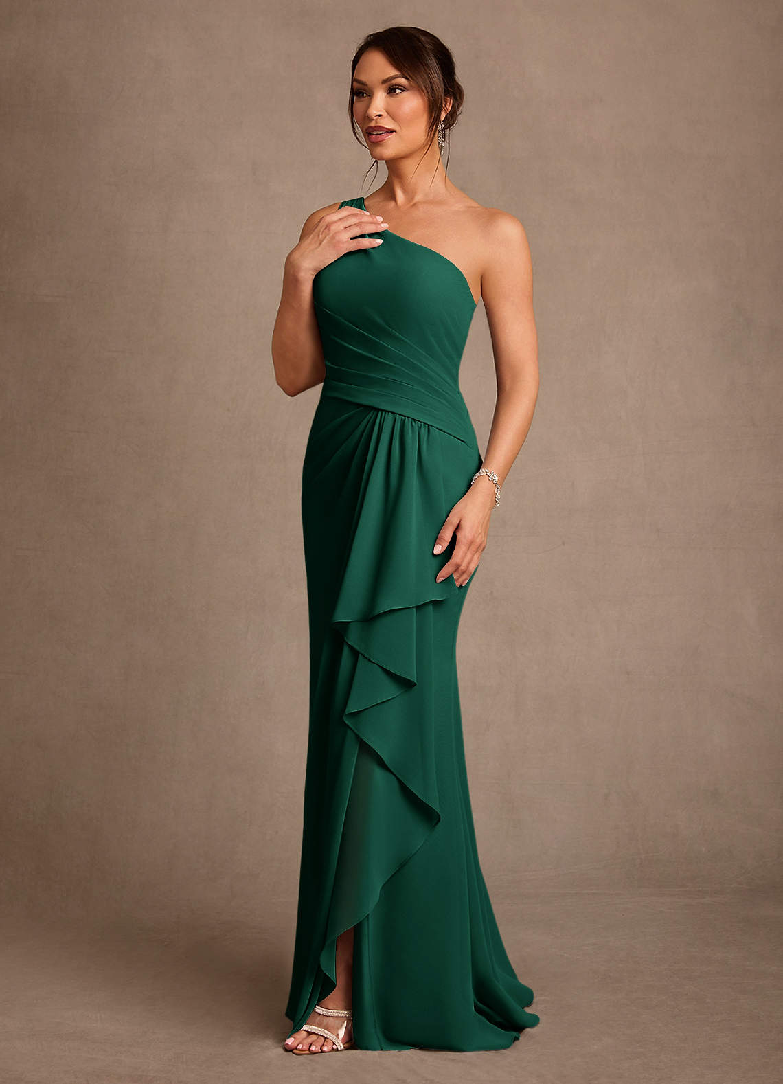 Floy Sheath One-Shoulder Chiffon Mother of the Bride Dress in Emerald