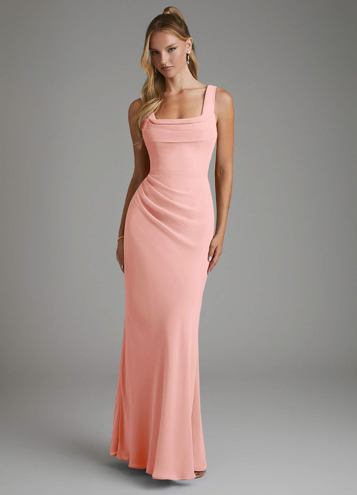 Asa Sheath Square-Neck Chiffon Bridesmaid Dress in Rosette