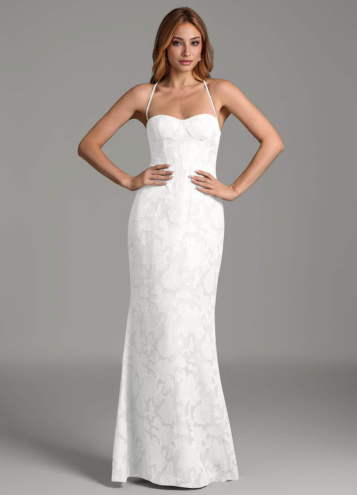 Dara Mermaid Sweetheart Floral Burnout Bridesmaid Dress in white