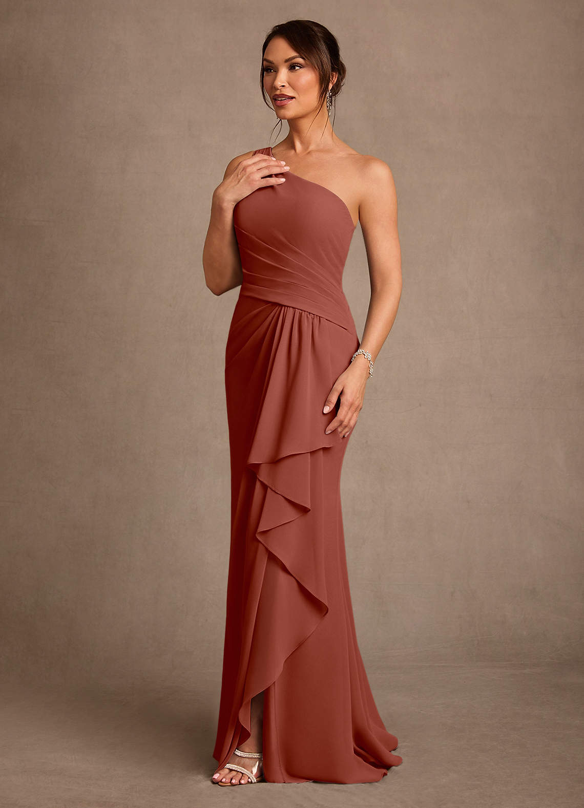 Floy Sheath One-Shoulder Chiffon Mother of the Bride Dress in Auburn