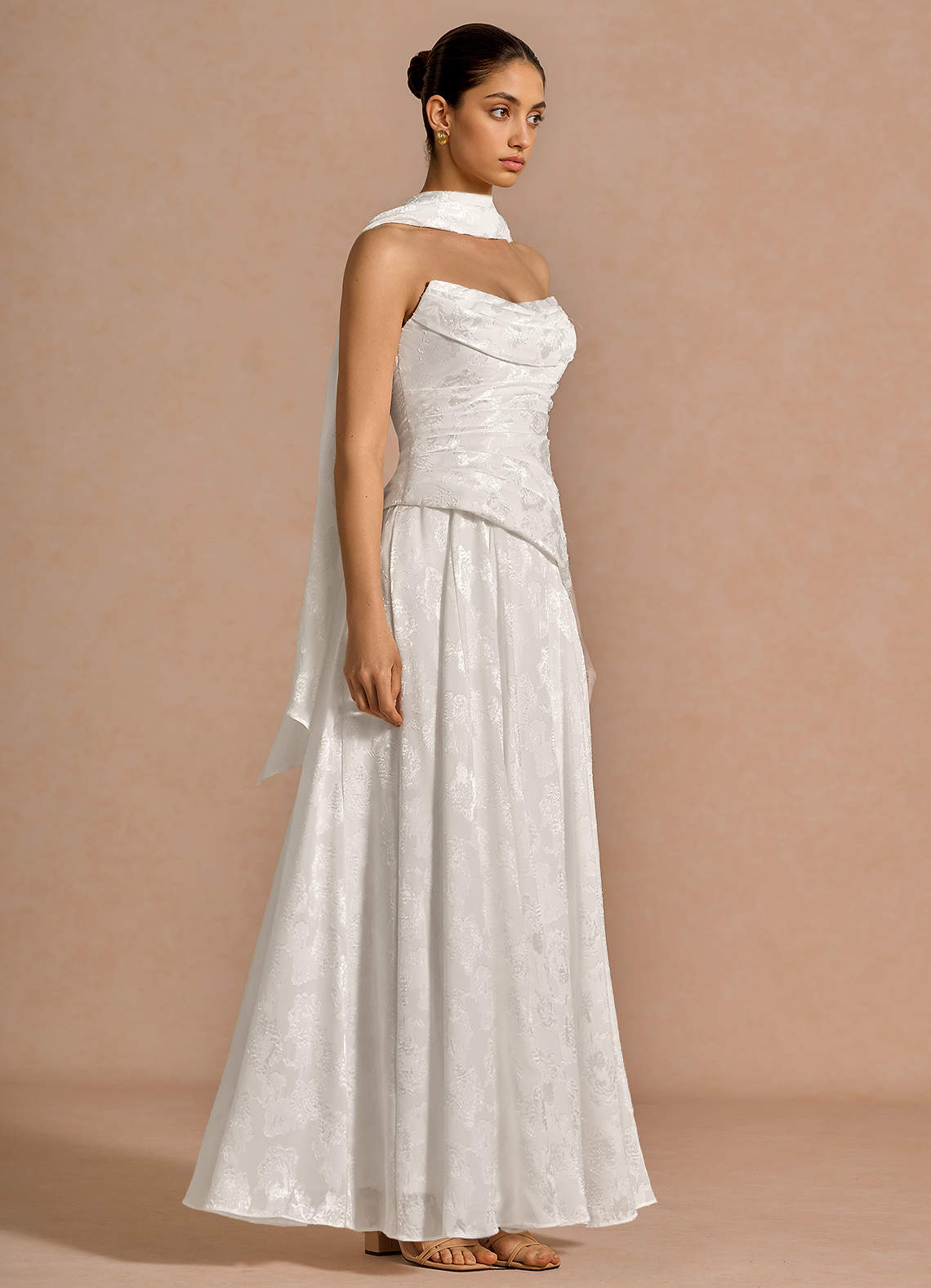 Gabriela A-Line Corset Fil Coupé Wedding Guest Dress in White