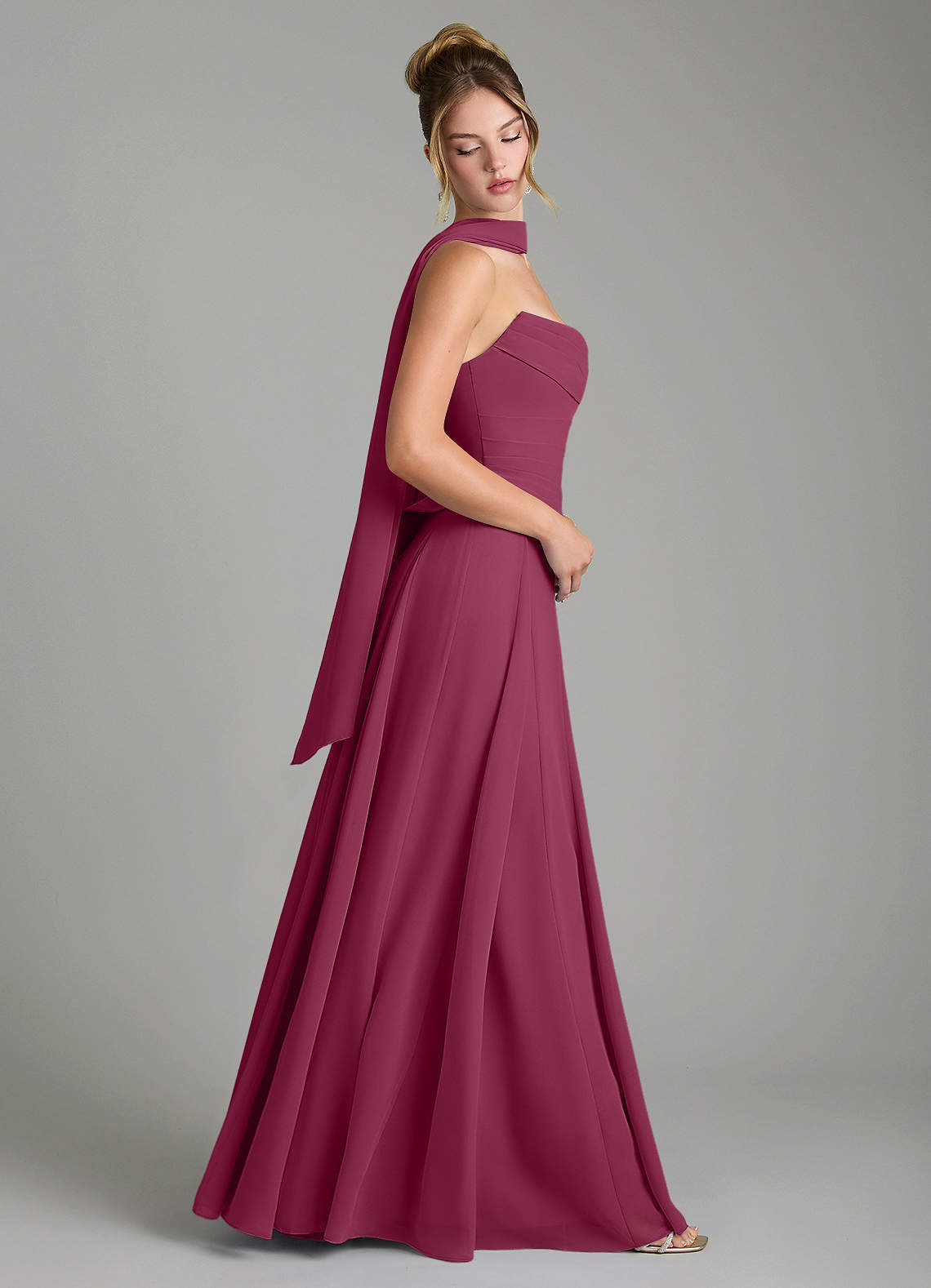 Gabriela A-Line Cowl-Neck Chiffon Bridesmaid Dress in Mulberry