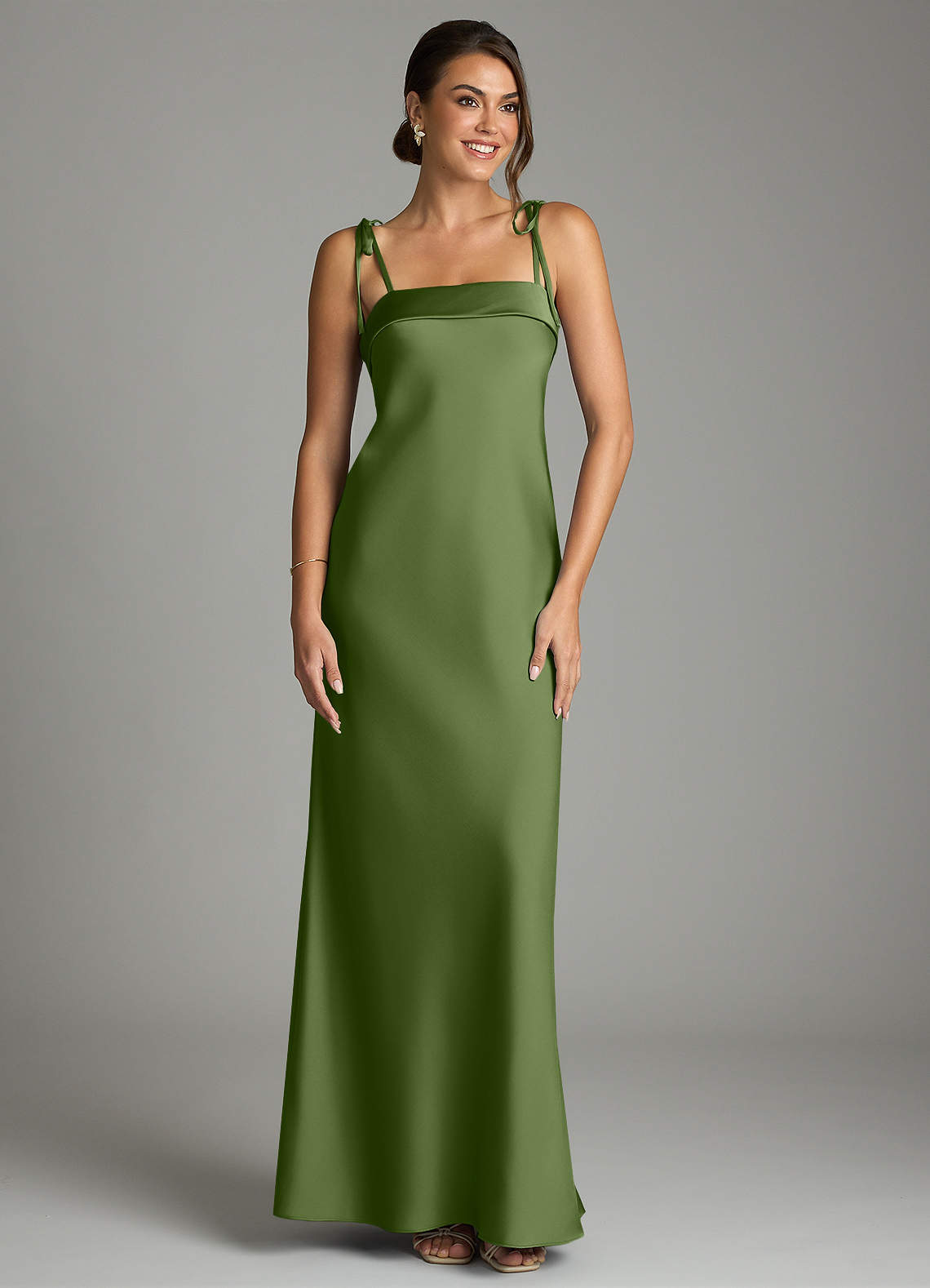 Ellia Sheath Straight-Neck Stretch Satin Bridesmaid Dress in Juniper