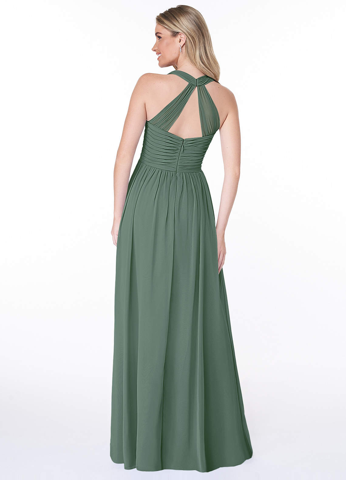 Jaclyn A-Line Halter Chiffon Bridesmaid Dress in Eucalyptus