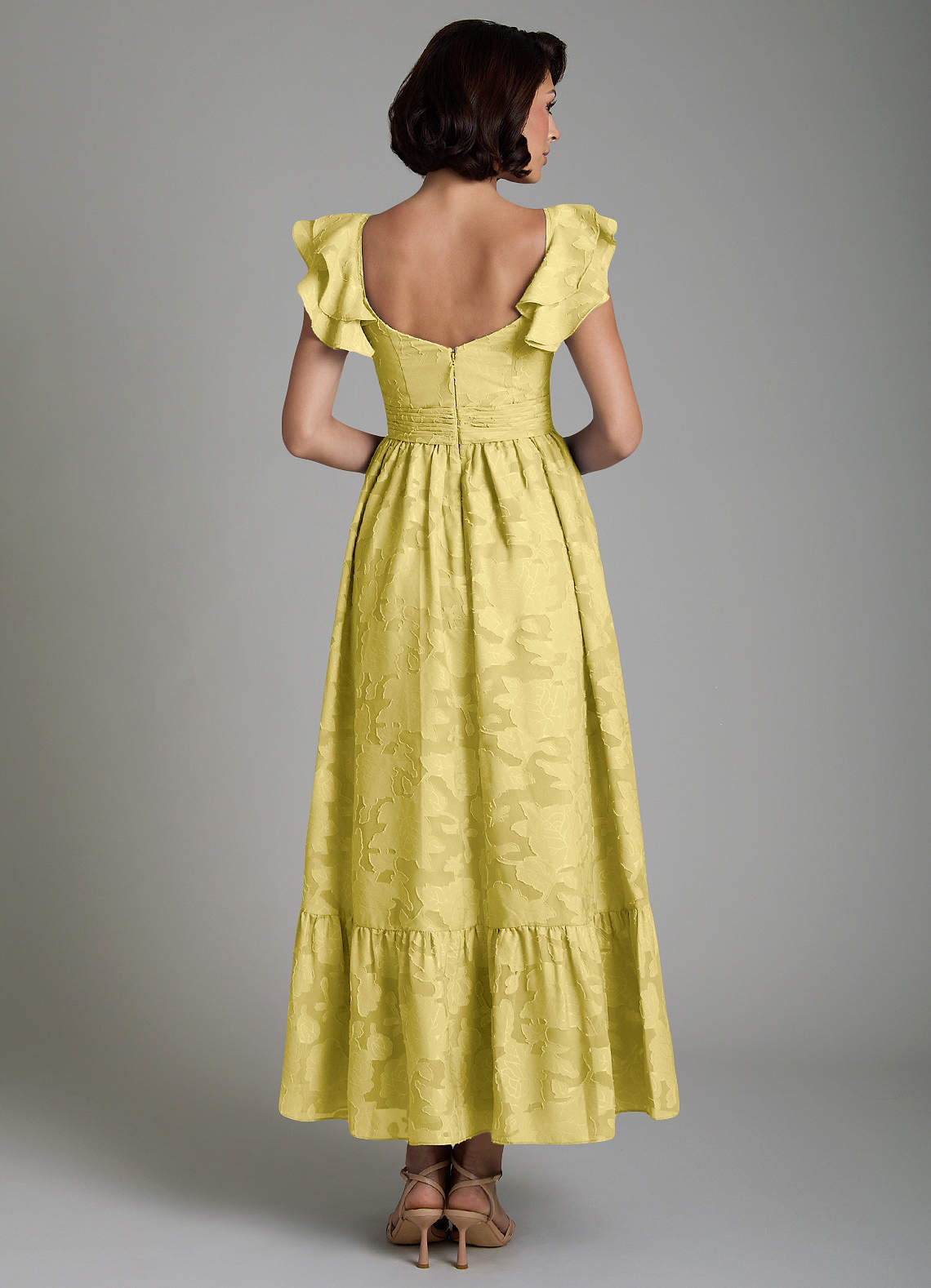 Anaya A-Line V-Neck Floral Burnout Bridesmaid Dress in Canary