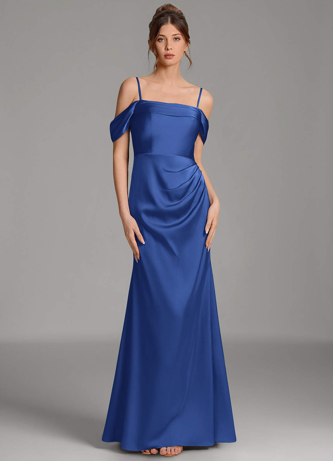 Wyatt Mermaid Off-the-Shoulder Stretch Satin Bridesmaid Dress in Royal Blue