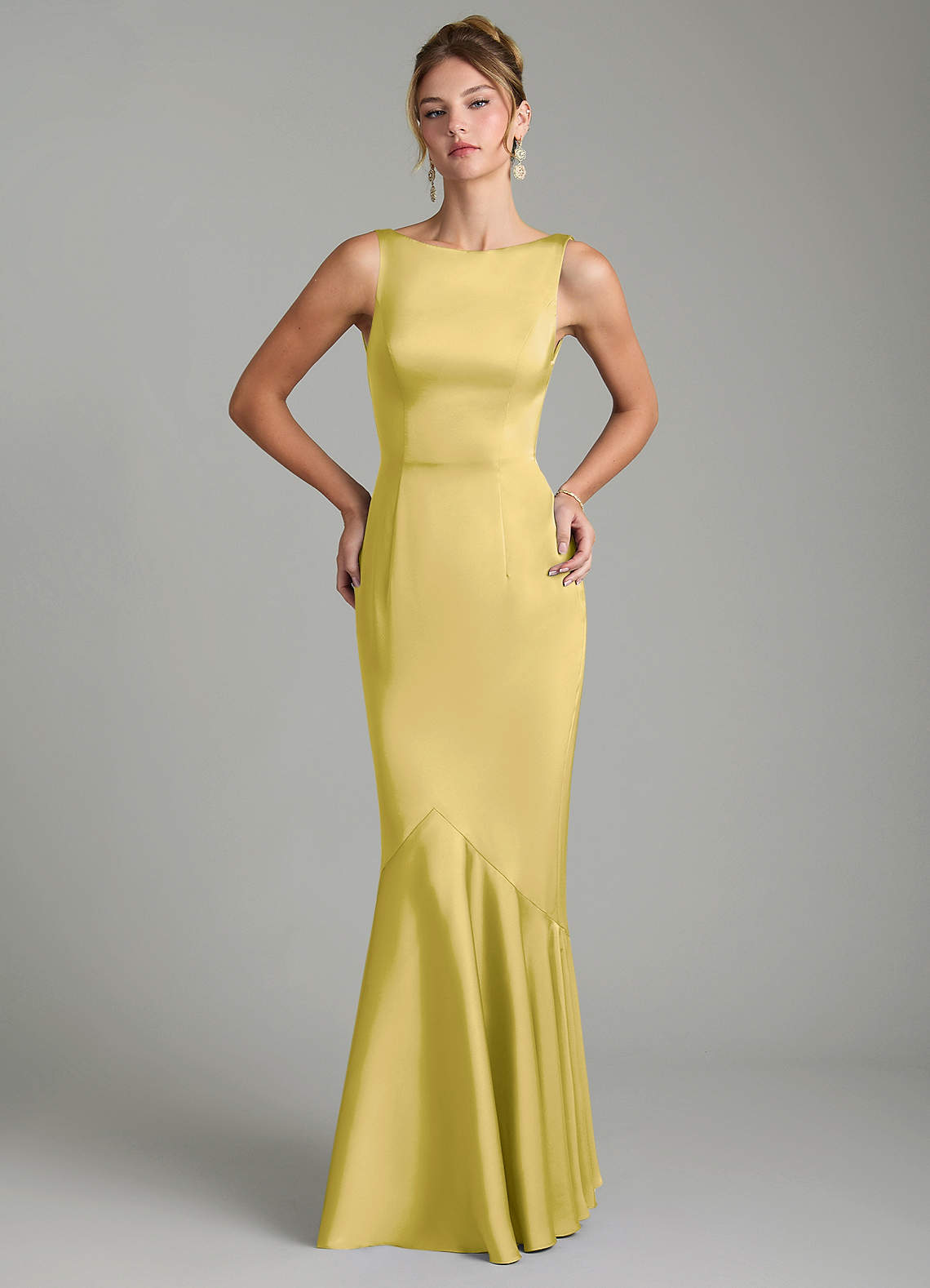 Tamera Mermaid Boat-Neck Stretch Satin and Chiffon Bridesmaid Dress in Canary