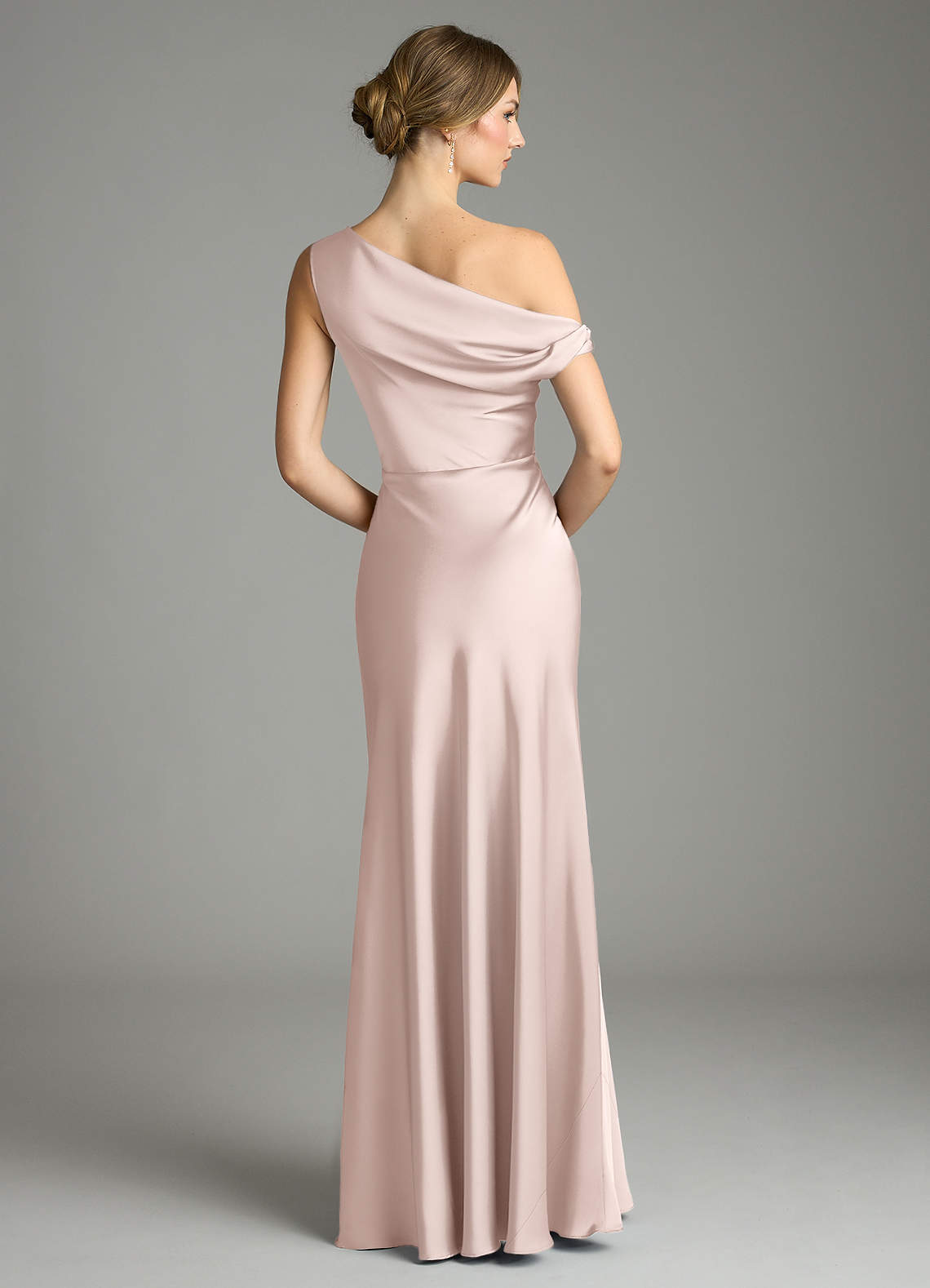 Emerson Mermaid One-Shoulder Stretch Satin Bridesmaid Dress in Blushing Pink