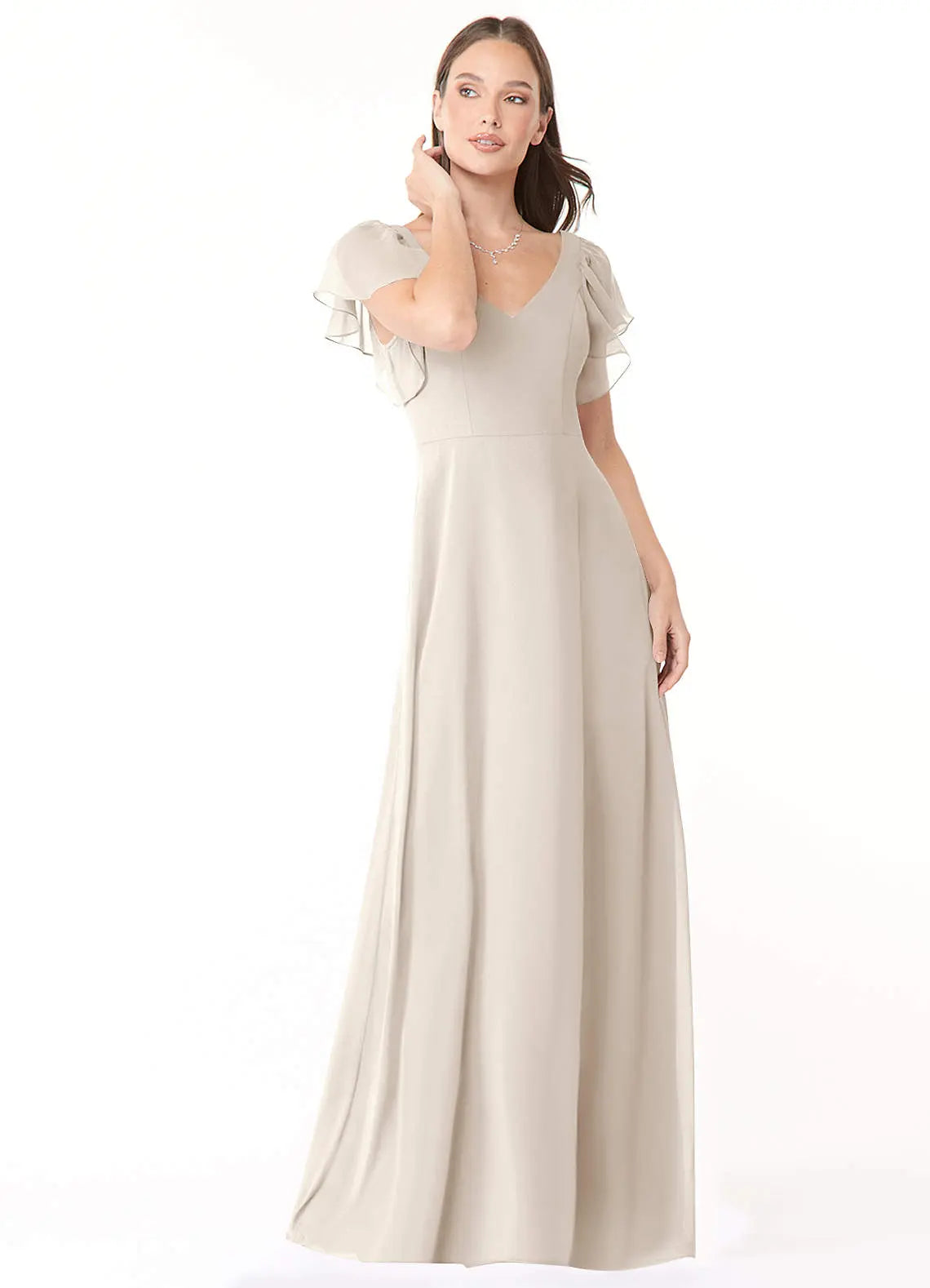 Syenna A-Line V-Neck Chiffon Bridesmaid Dress in White Alabaster