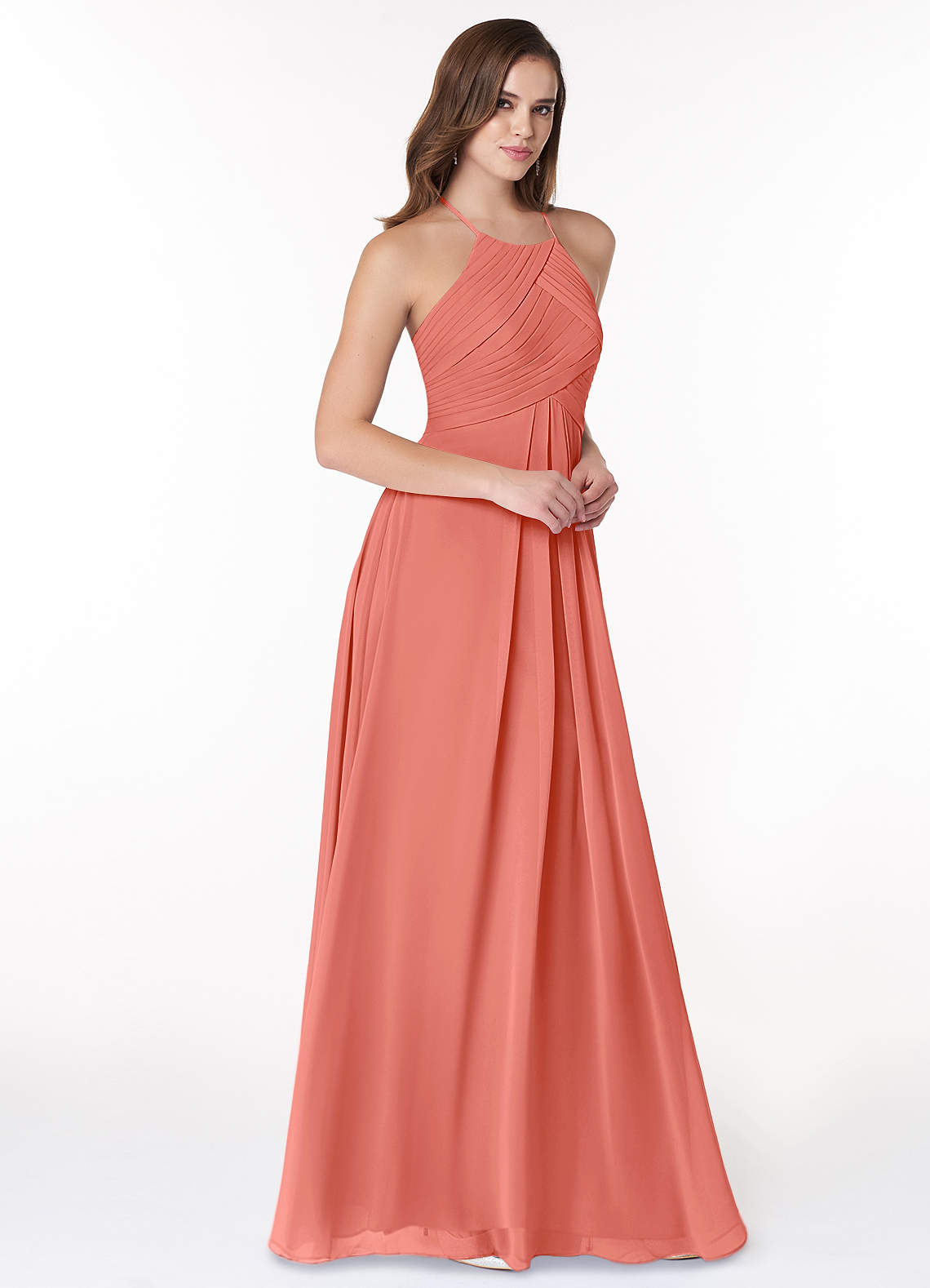 Ginger A-Line Halter Chiffon Bridesmaid Dress in Salmon Pink