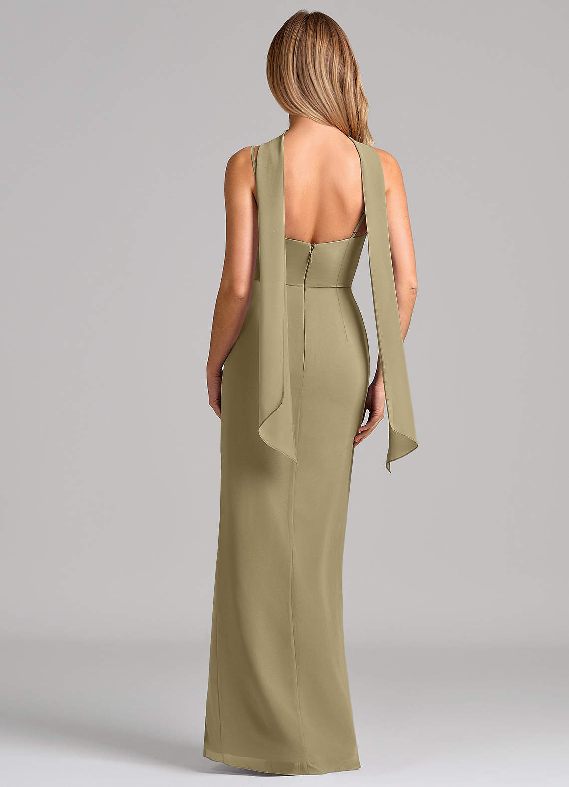 Calandra Sheath Scoop-Neck Chiffon Bridesmaid Dress in Moss Green