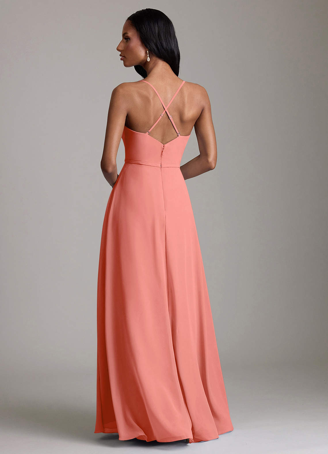Naeem A-Line V-Neck Chiffon Bridesmaid Dress in Salmon Pink