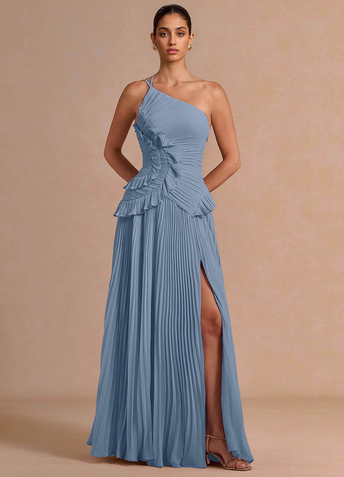 Melody A-Line One-Shoulder Chiffon Evening Dress in Powder Blue