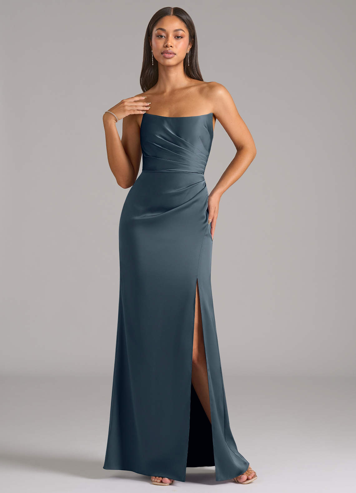 Marla Sheath Strapless Stretch Satin Bridesmaid Dress in Twilight