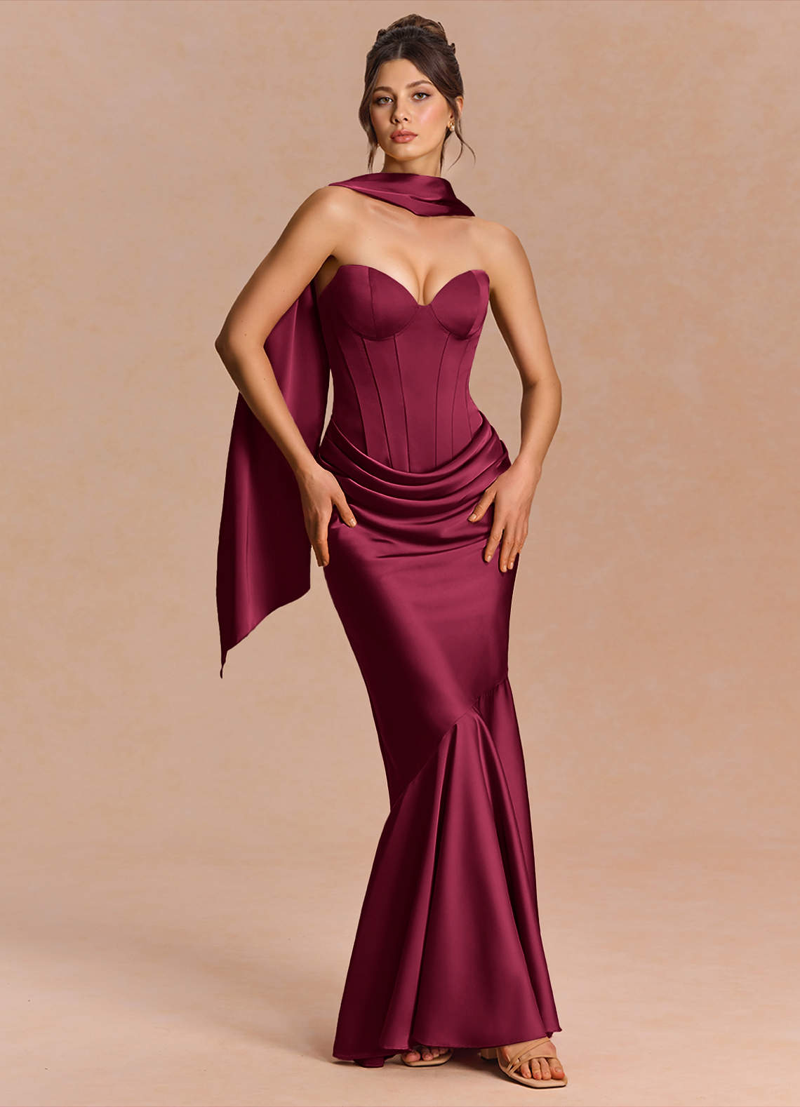 Euphemia Mermaid Strapless Stretch Satin Evening Dress in Haze blue