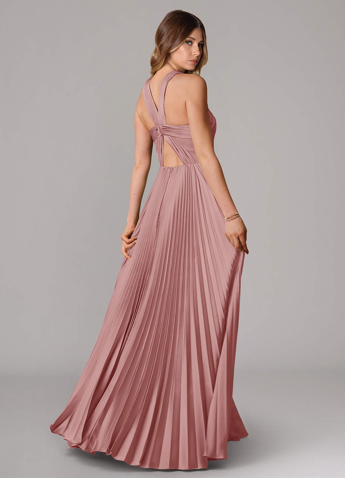 Afra A-Line Halter-Neck Stretch Satin Bridesmaid Dress in dusty rose