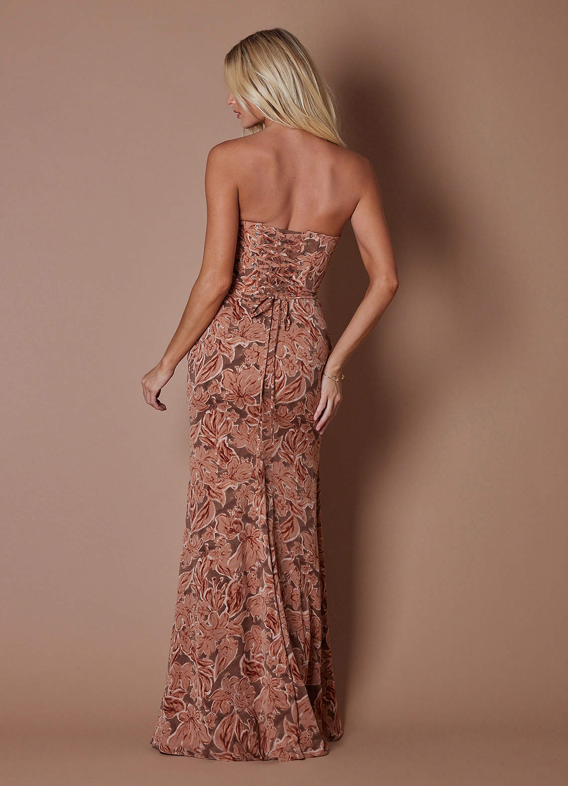 Carlie Sheath Strapless Georgette Wedding Guest Dress in Bronze Petal