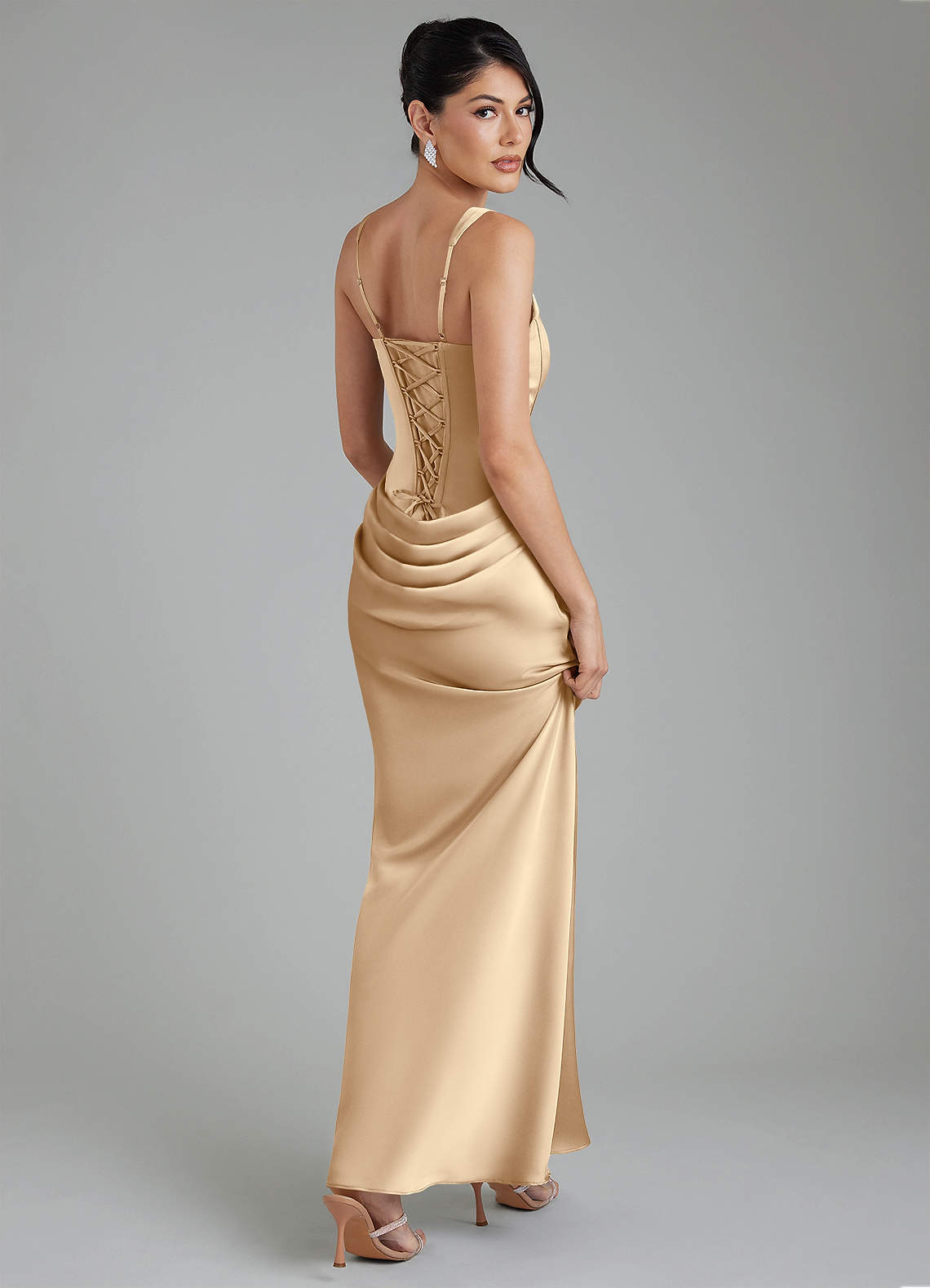 Etta Mermaid Square-Neck Stretch Satin Bridesmaid Dress in Champagne