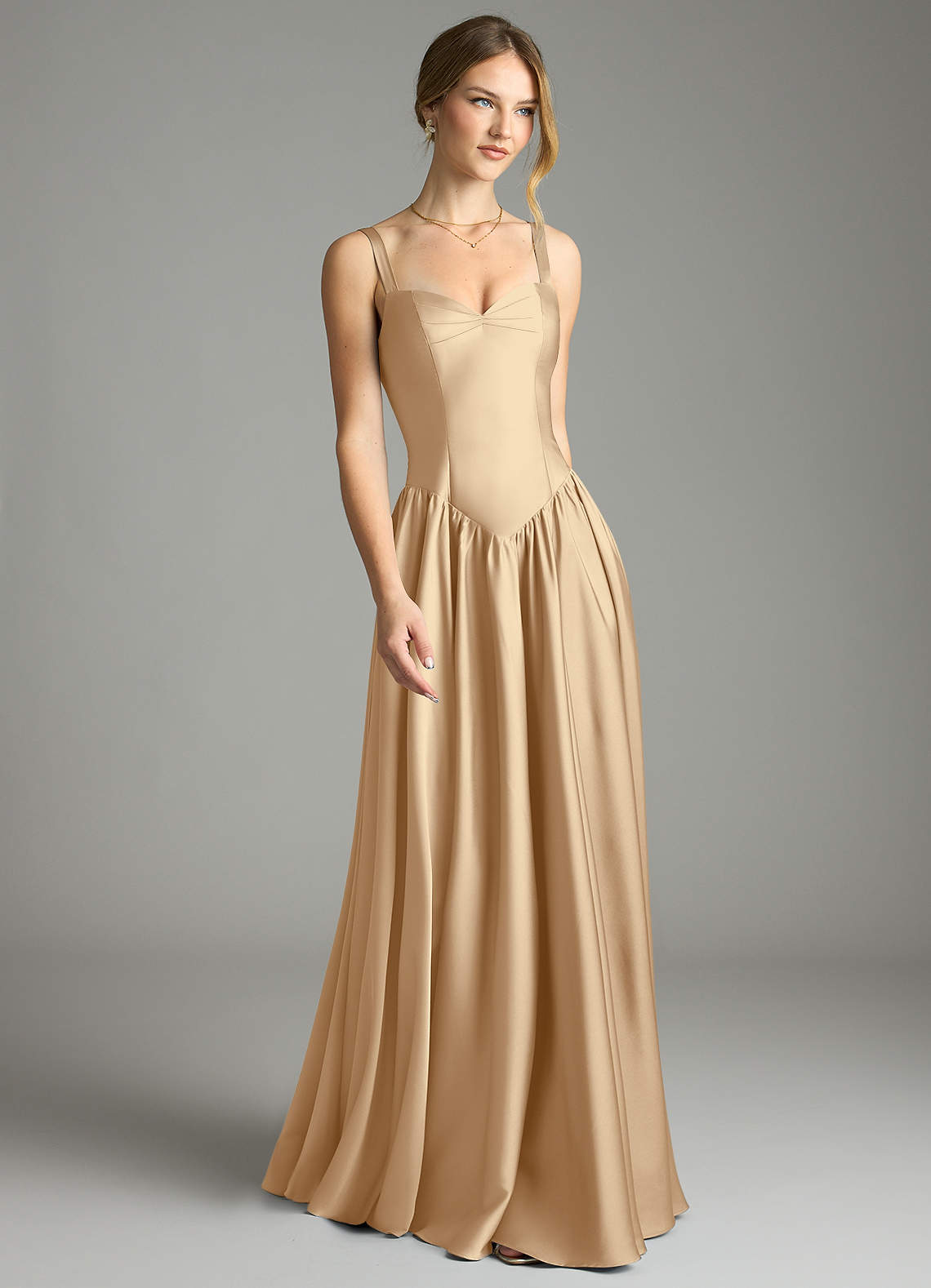 Evadina A-Line Sweetheart Stretch Satin Bridesmaid Dress in Champagne